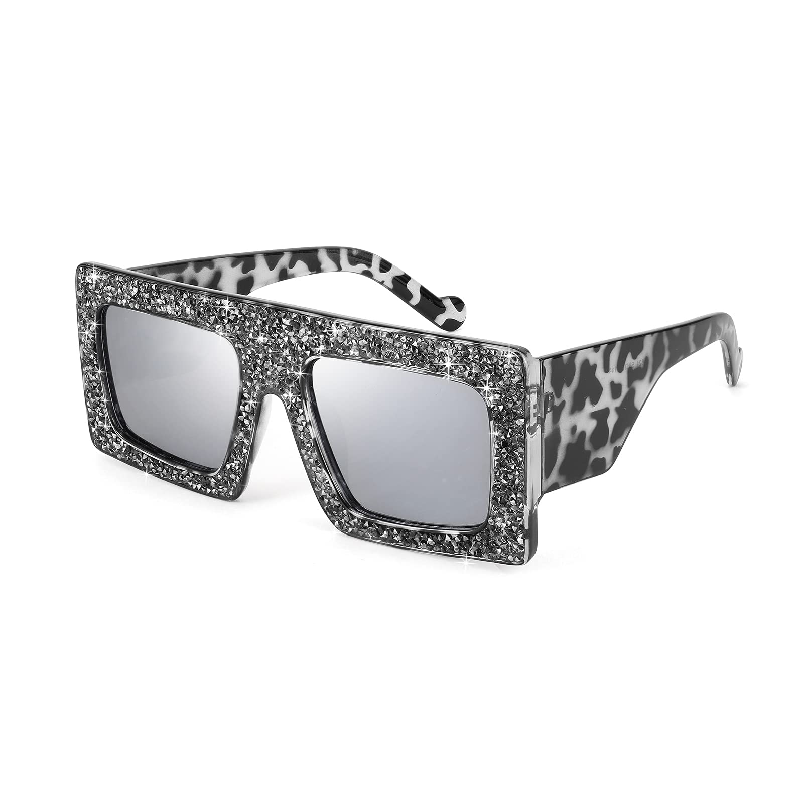 FEISEDY Women's Square Thick Frame Sparkling Rhinestone Crystal Sunglasses - Trendy Bling Fashion Accessory for Summer Outfits, Beach Vacations & Party Wear (B4038)