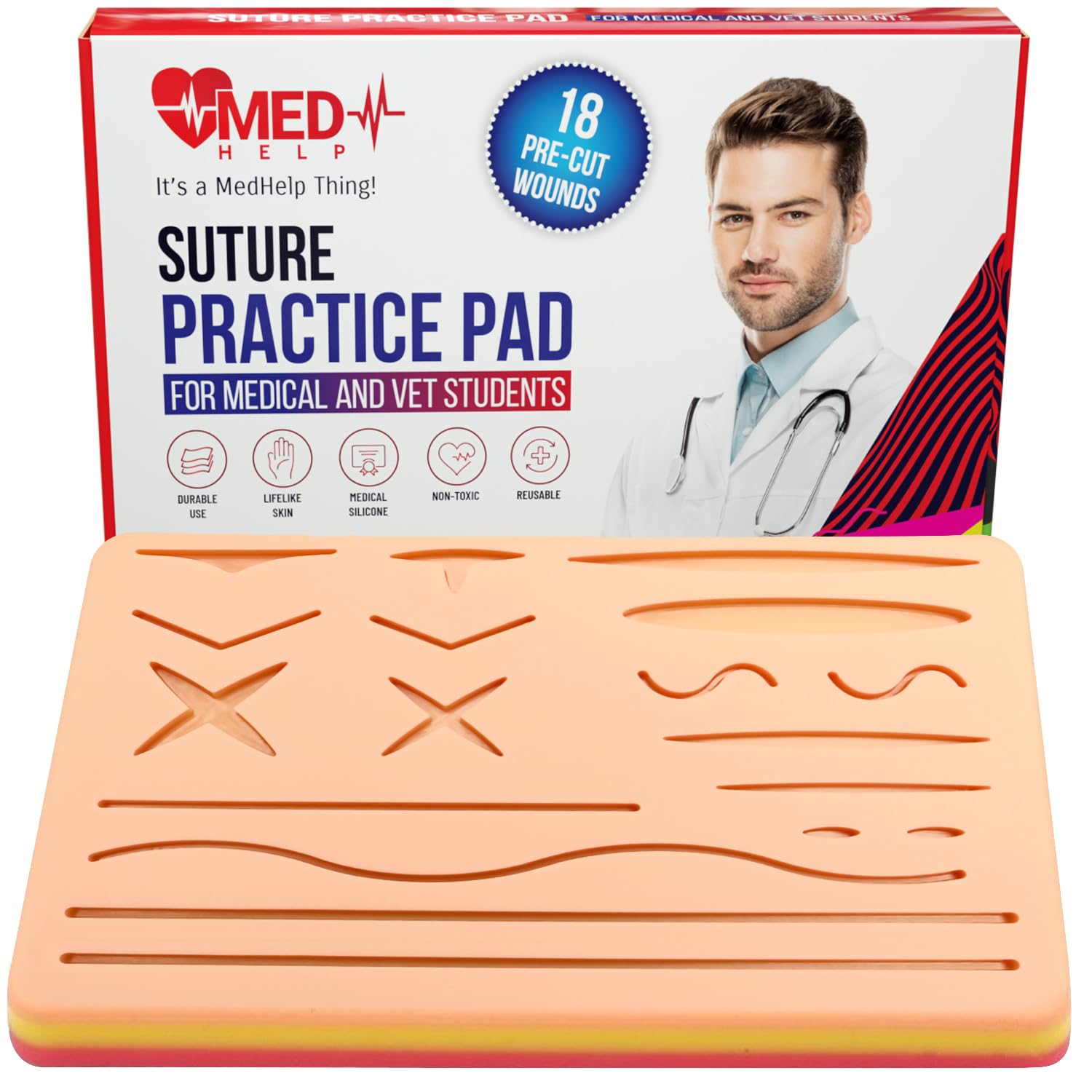 Advanced 3-Layer Suture Practice Pad with 17 Wounds - Medical & Veterinary Training Kit for Students, Nurses, and Vet Techs - Perfect for Surgical Skills Development and Clinical Practice