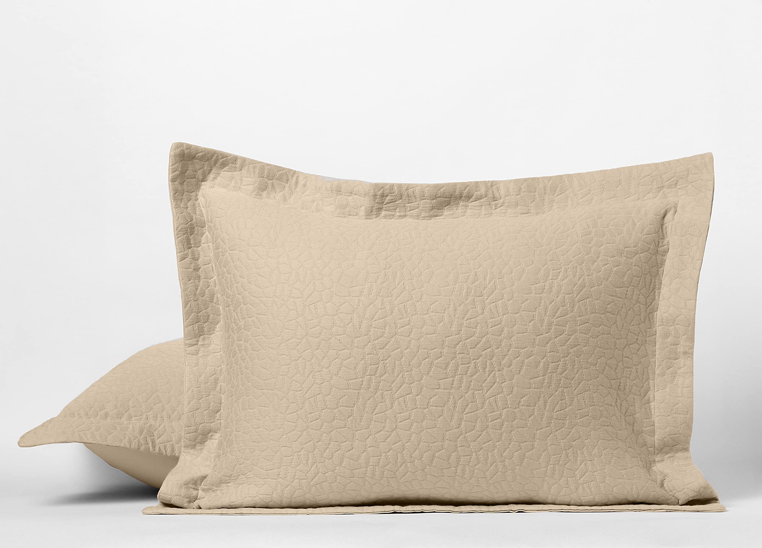 Premium 100% Cotton King Pillow Shams Set of 2 - Luxury All-Season Jacquard Bedding with Soft, Breathable Fabric | Elegant Beige Decorative Pillow Covers for Master Bedroom, Guest Room & Home Decor