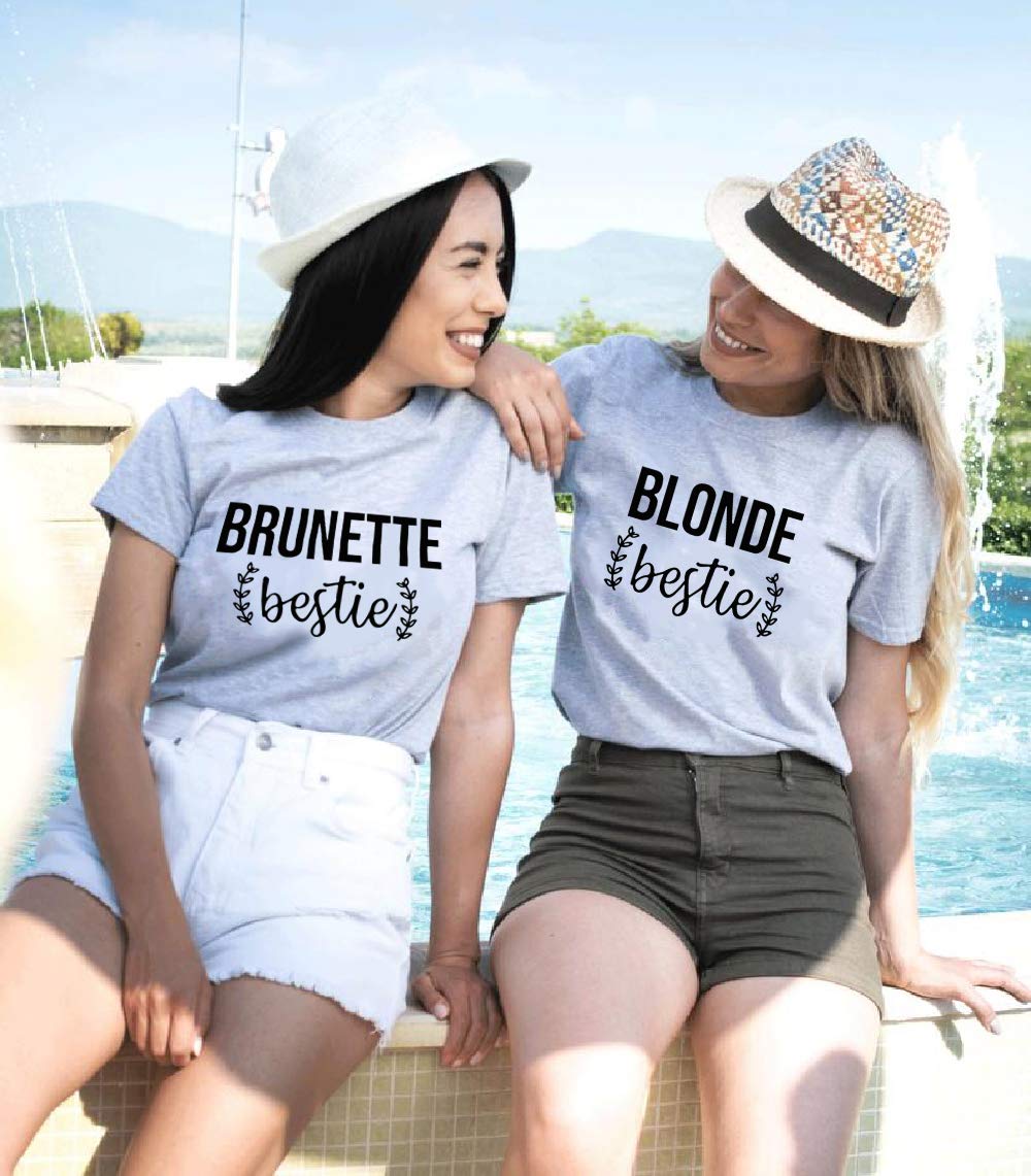 Best Friends Matching T-Shirts for Women - Blonde & Brunette BFF Shirts, Sister Tee Shirts, Short Sleeve Tops for Girls - Perfect for Birthday Gifts, Girls' Trips, and Sister Bonding