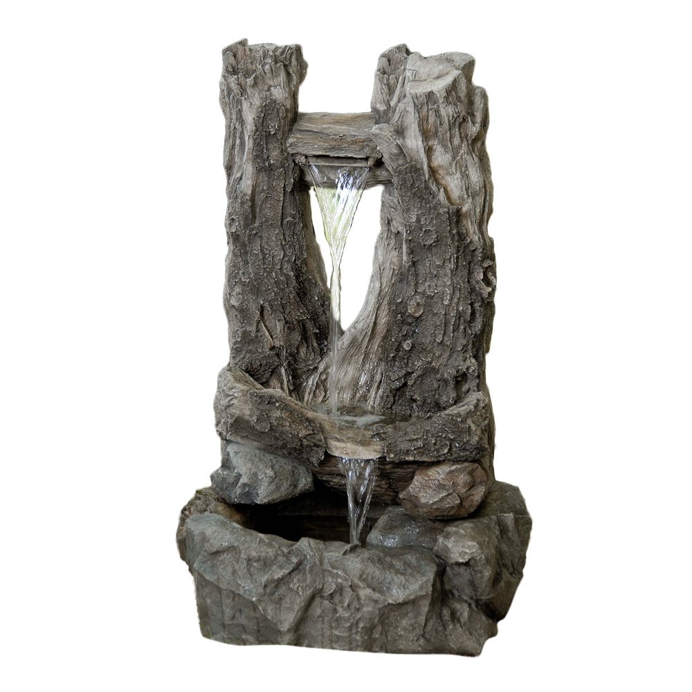 Jeco Wooden Waterfall Fountain - Indoor/Outdoor Decorative Garden Fountain for Home, Office & Patio - Relaxing Zen Water Feature for Meditation & Stress Relief