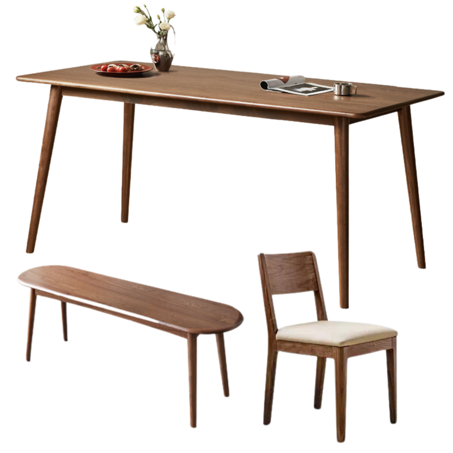 Premium Black Walnut Solid Wood Dining Table - Modern Luxury Light Finish - Perfect for Formal Dining Rooms, Kitchen Nooks & Entertaining Guests