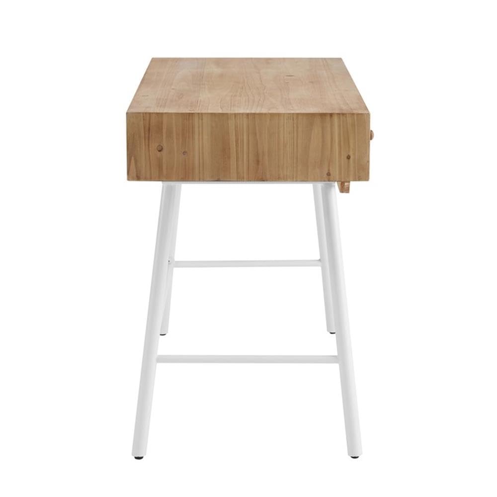 Modern White Wood and Metal 3-Drawer Writing Desk - Perfect for Home Office, Study Room & Small Workspaces