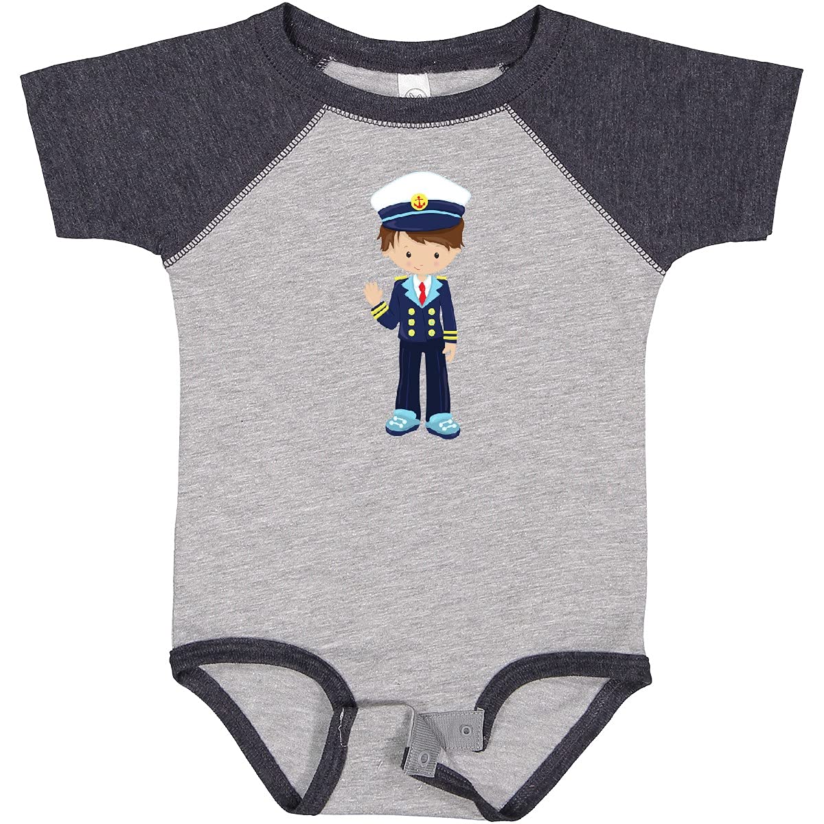 Inktastic Boat Captain Baby Bodysuit - Cute Skipper & Brown Hair Design for Boys | Perfect for Nautical Themed Parties, Baby Showers & Everyday Wear