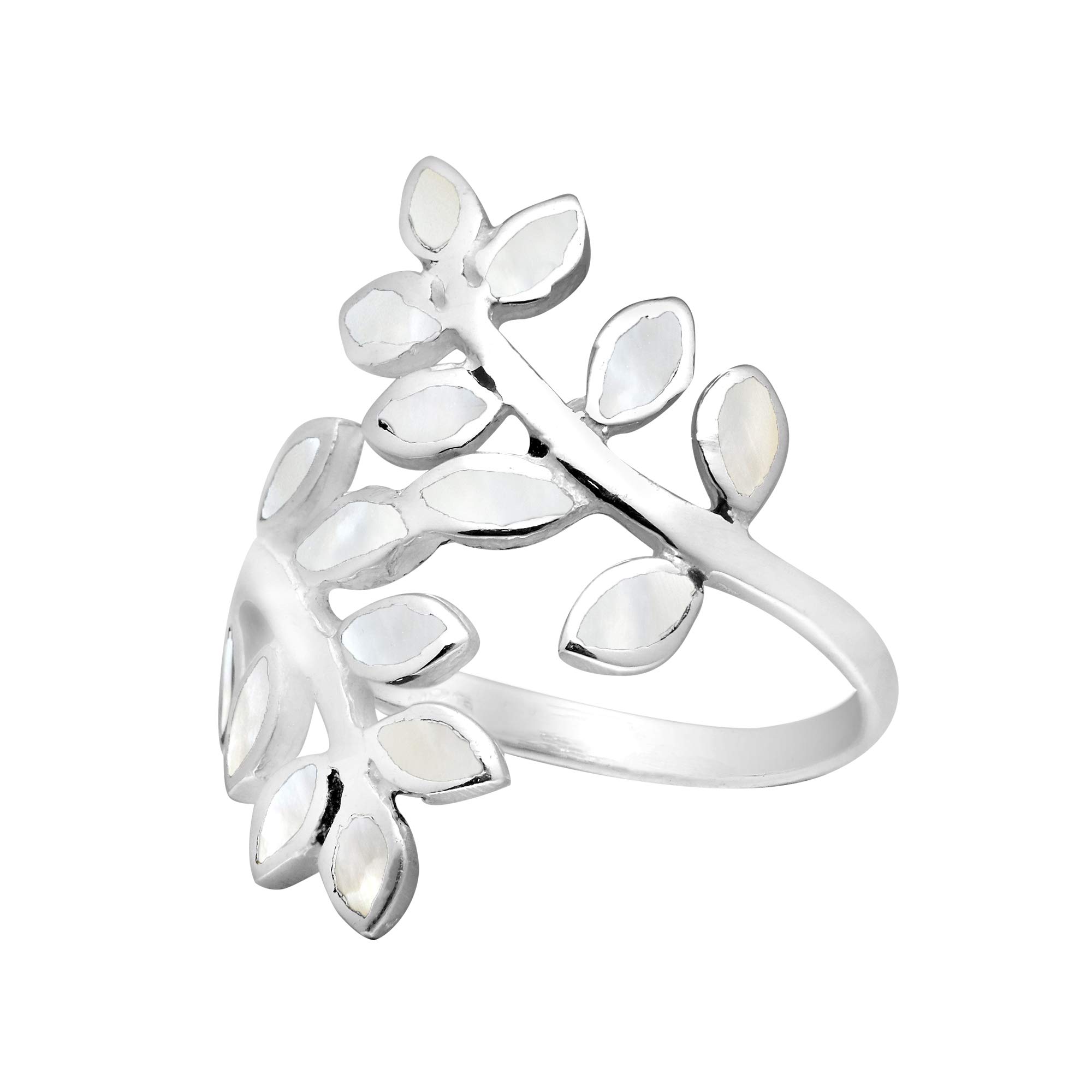 Aeravida Peaceful Olive Branch .925 Sterling Silver White Mother of Pearl Inlay Wrap Ring for Women | Elegant Wedding, Engagement & Everyday Jewelry | Comfort Fit Adjustable Ring | Perfect Gift for Daughter, Wife & Loved Ones (Sizes 5-9) | Ideal for Office, Date Night & Special Occasions
