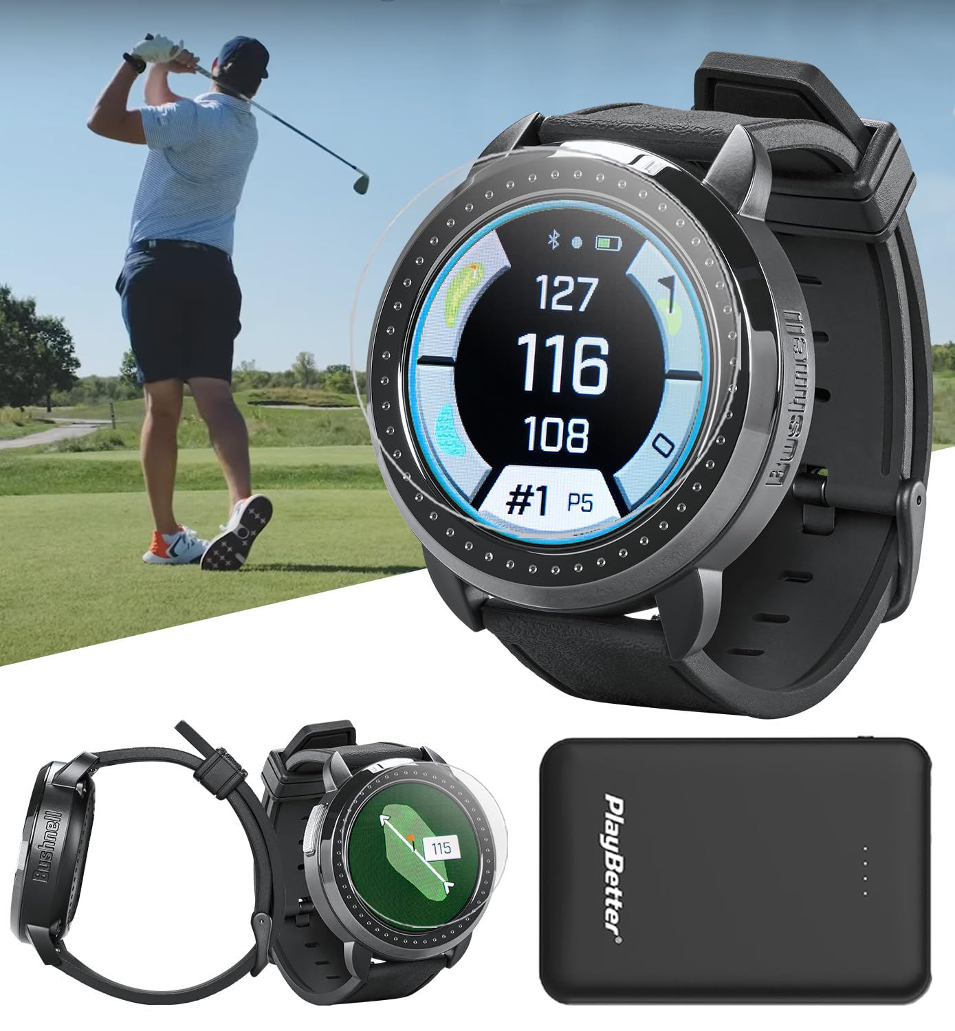 Bushnell iON Elite (Black) Golf GPS Watch - Color Touchscreen Smartwatch with 12+ Hour Battery, 38,000+ Preloaded Courses & Slope Distances - Includes Screen Protectors & Charger - Perfect for Golfers & Outdoor Enthusiasts