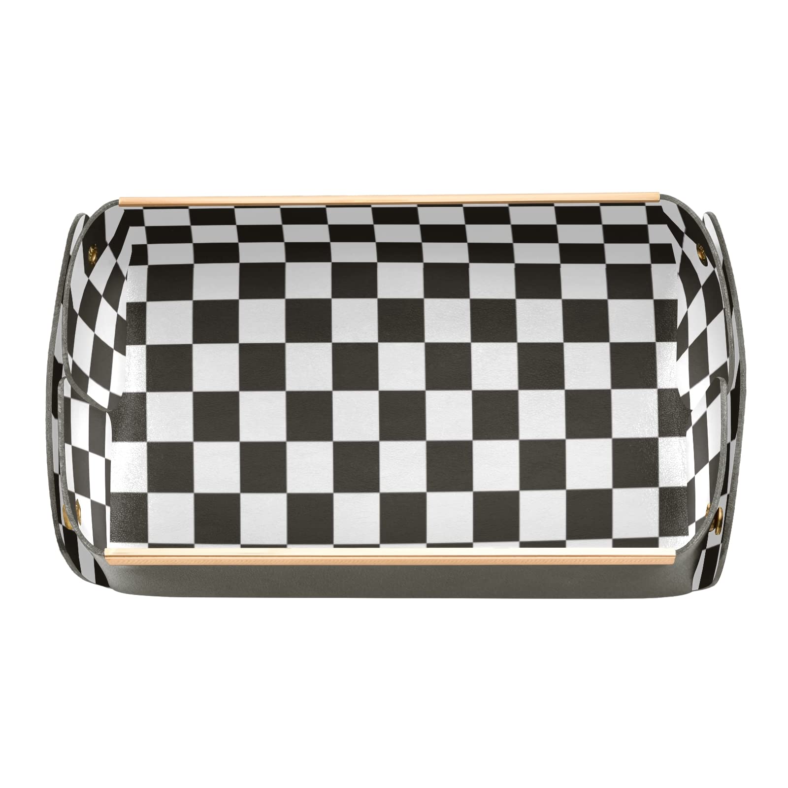 Black and White Checkerboard Leather Valet Tray - Jewelry Organizer, Key & Coin Holder, Dice Box for Bedside, Entryway & Office Desk | Perfect for Watches, Phone, Candy & Small Essentials Storage