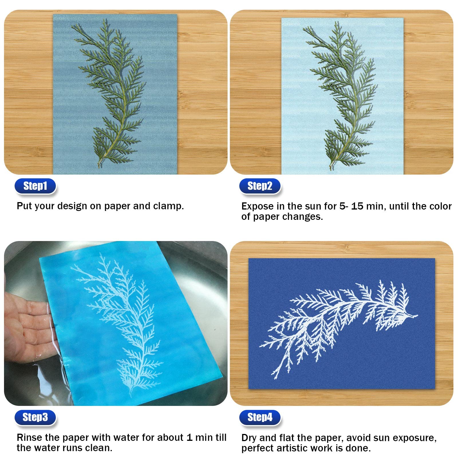 Cyanotype Paper Kit - 30 Pcs High Sensitivity Sun Printing Paper for Solar Drawing & Nature Printing - DIY Art & Craft Projects (A5 5.8 x 8.3 Inch) - Perfect for Botanical Prints, Blueprints, and Creative Photography Projects