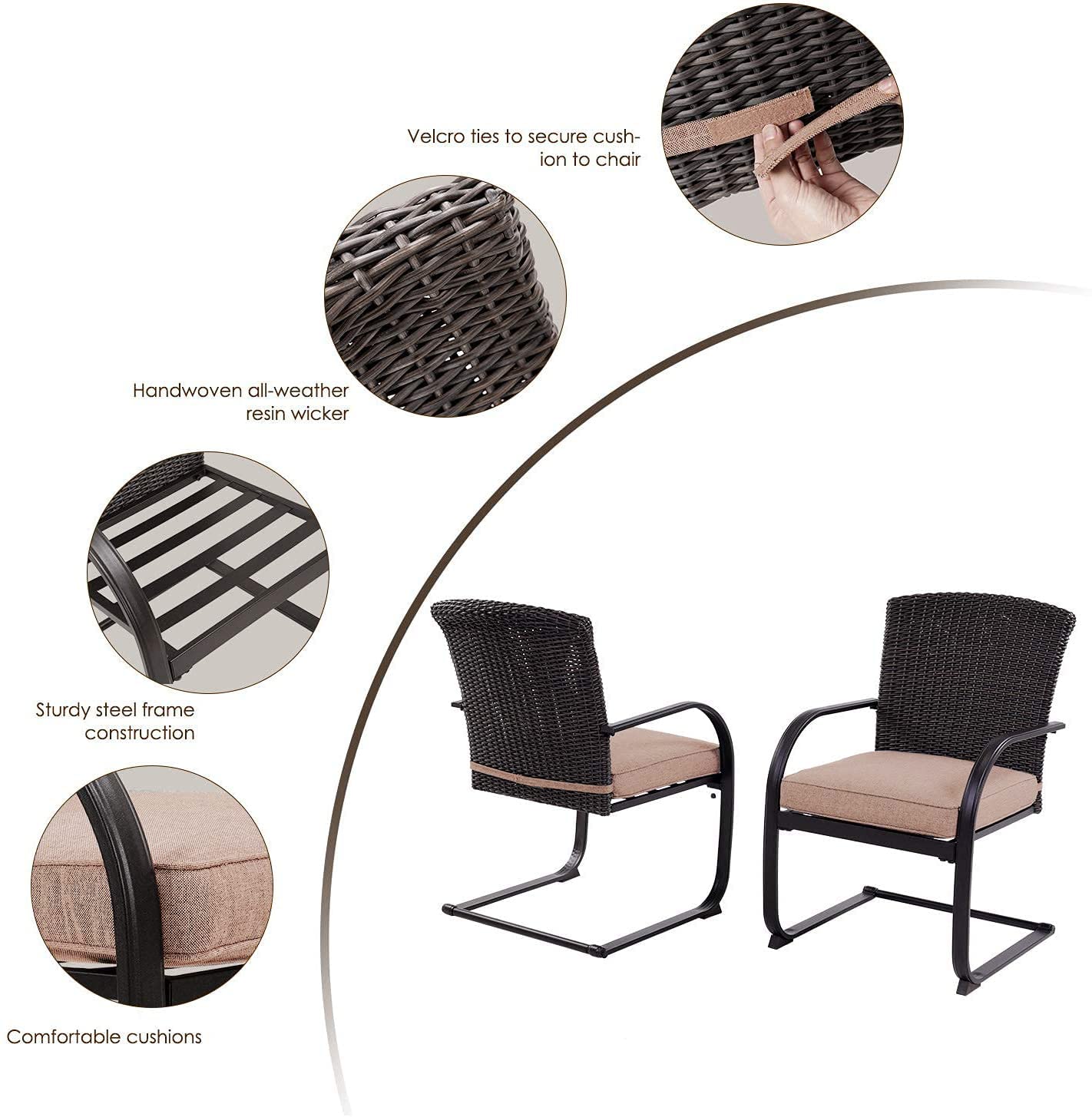 2-Piece Outdoor Wicker Dining Chairs Set with Cushions - Patio Furniture for Garden, Poolside, Backyard & Lawn - Beige Rattan Spring Chairs for Relaxing & Entertaining