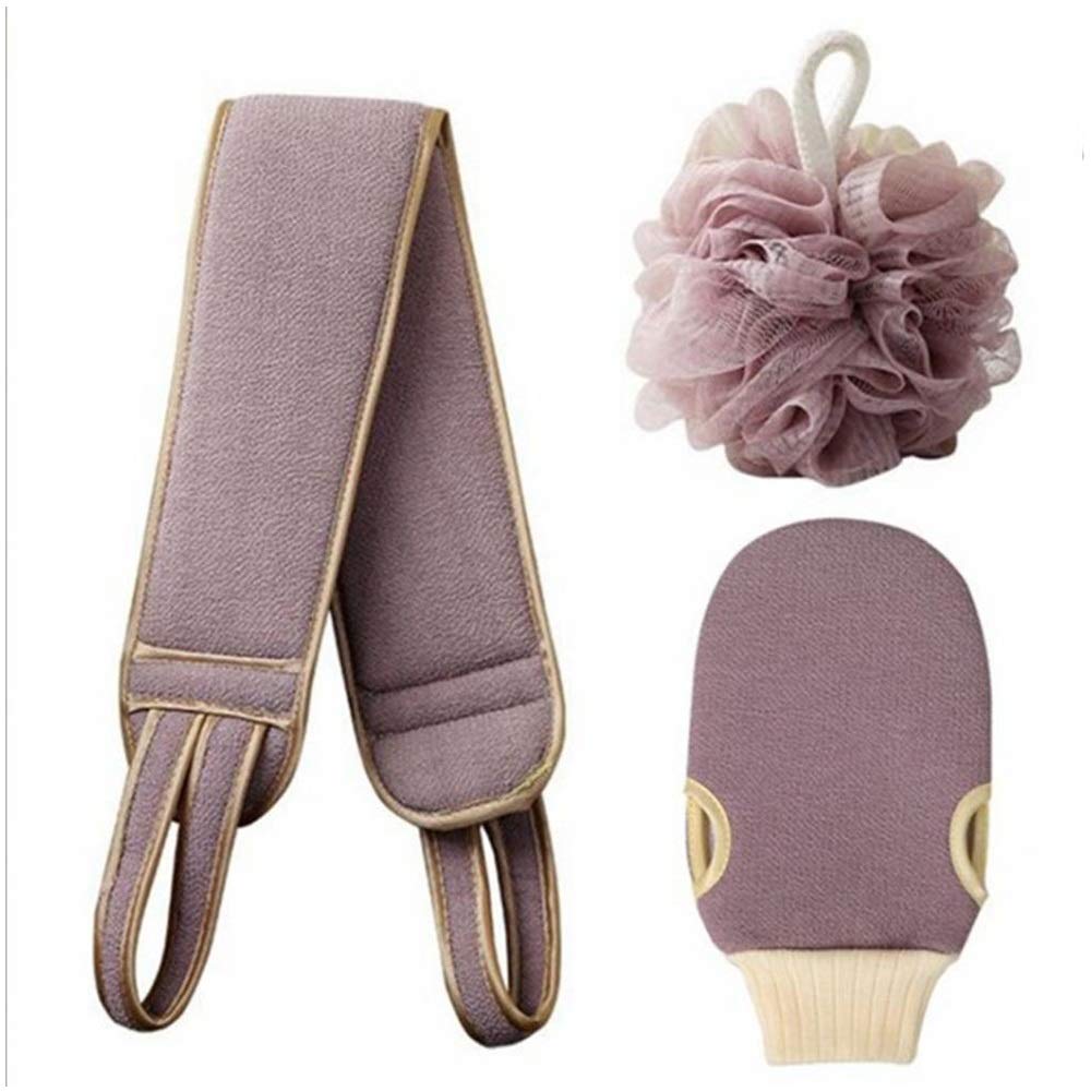 Exfoliating Body Towel Set - 3pcs Soft Washcloth & Back Scrubber for Smooth Skin | Home, Hotel & Bathroom Use | Gentle Exfoliation Gloves & Shower Ball | Perfect for Dry Brushing & Deep Cleansing (Color: C)