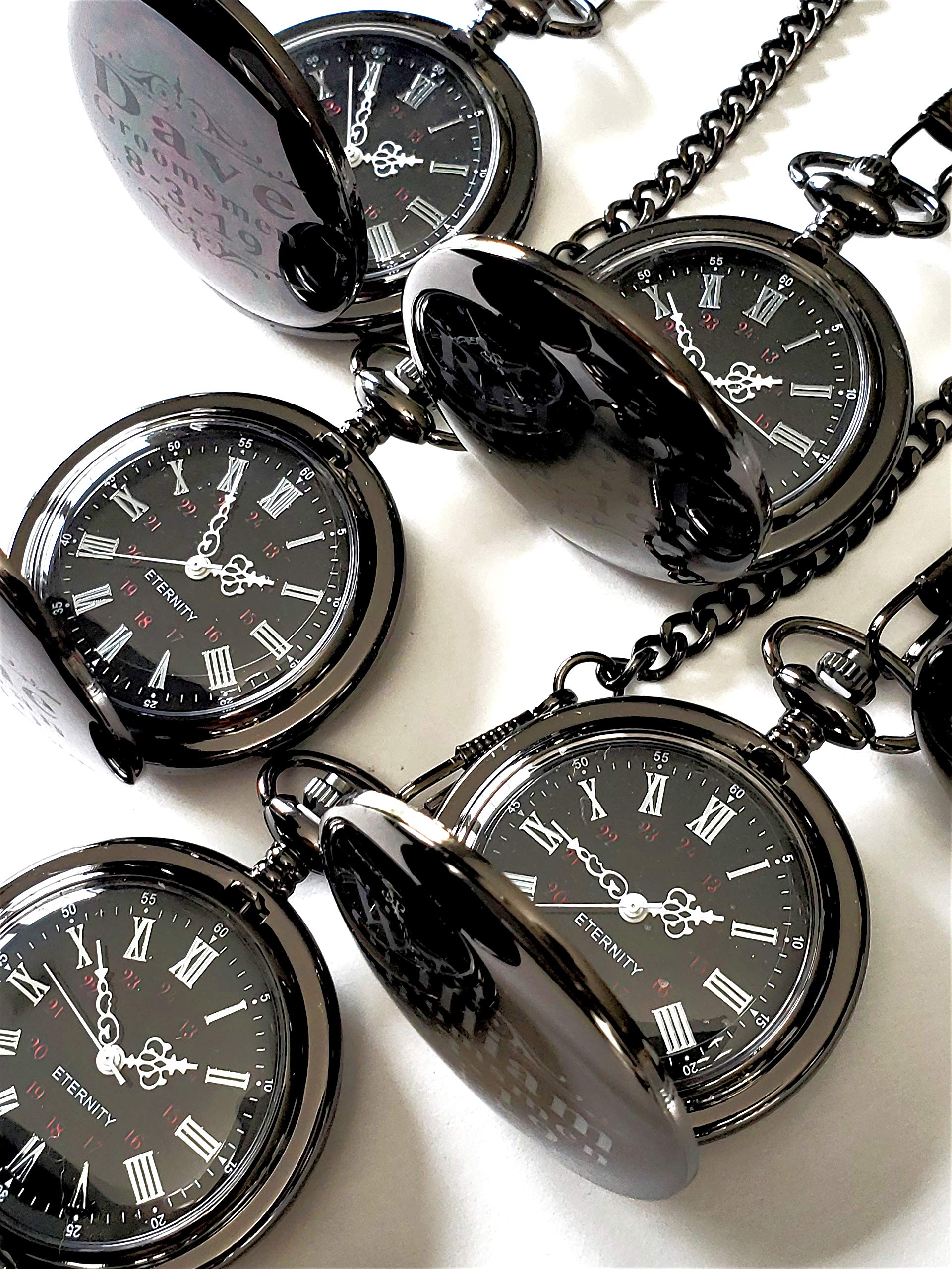 8 Personalized Engraved Pocket Watches with Chain & Gift Box - Custom Groomsmen Wedding Gift Set for Best Man, Bridal Party - Perfect for Vintage Themed Weddings & Anniversary Gifts
