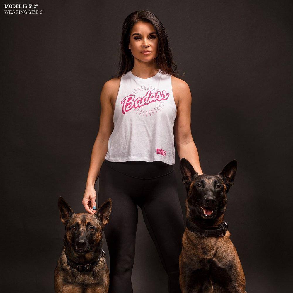 Women's Badass Racerback Cropped Tank Top - White | Workout & Gym Essential | Yoga, Running & Fitness Apparel
