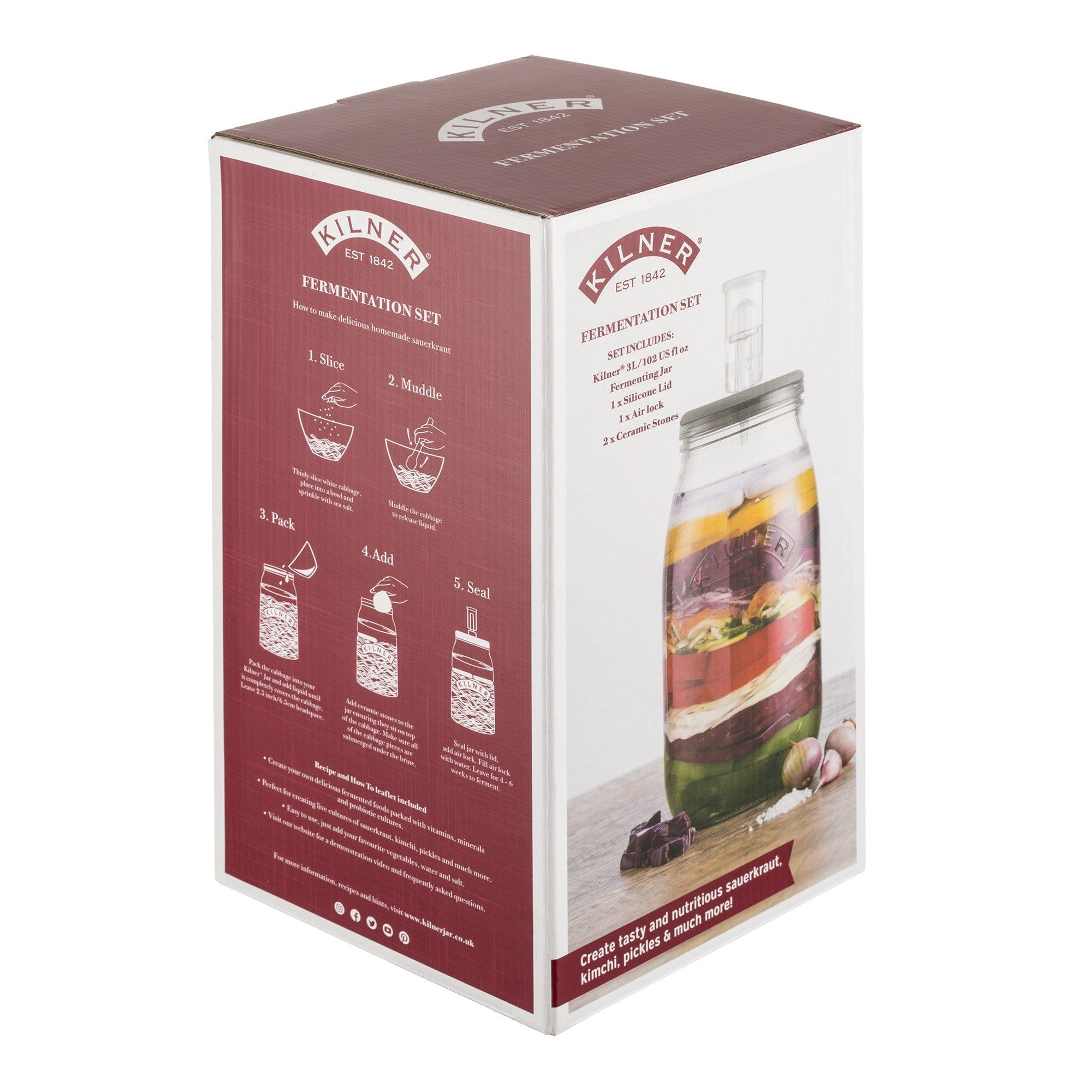 Kilner 102oz Fermentation Set - Glass Fermenting Jars with Airlock Lid for Homemade Sauerkraut, Pickles & Kombucha - Perfect for Home Brewing & Fermenting Foods