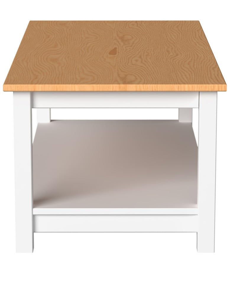 Solid Wood Coffee Table - White & Pine Finish - Modern Living Room Furniture for Home Decor & Relaxation