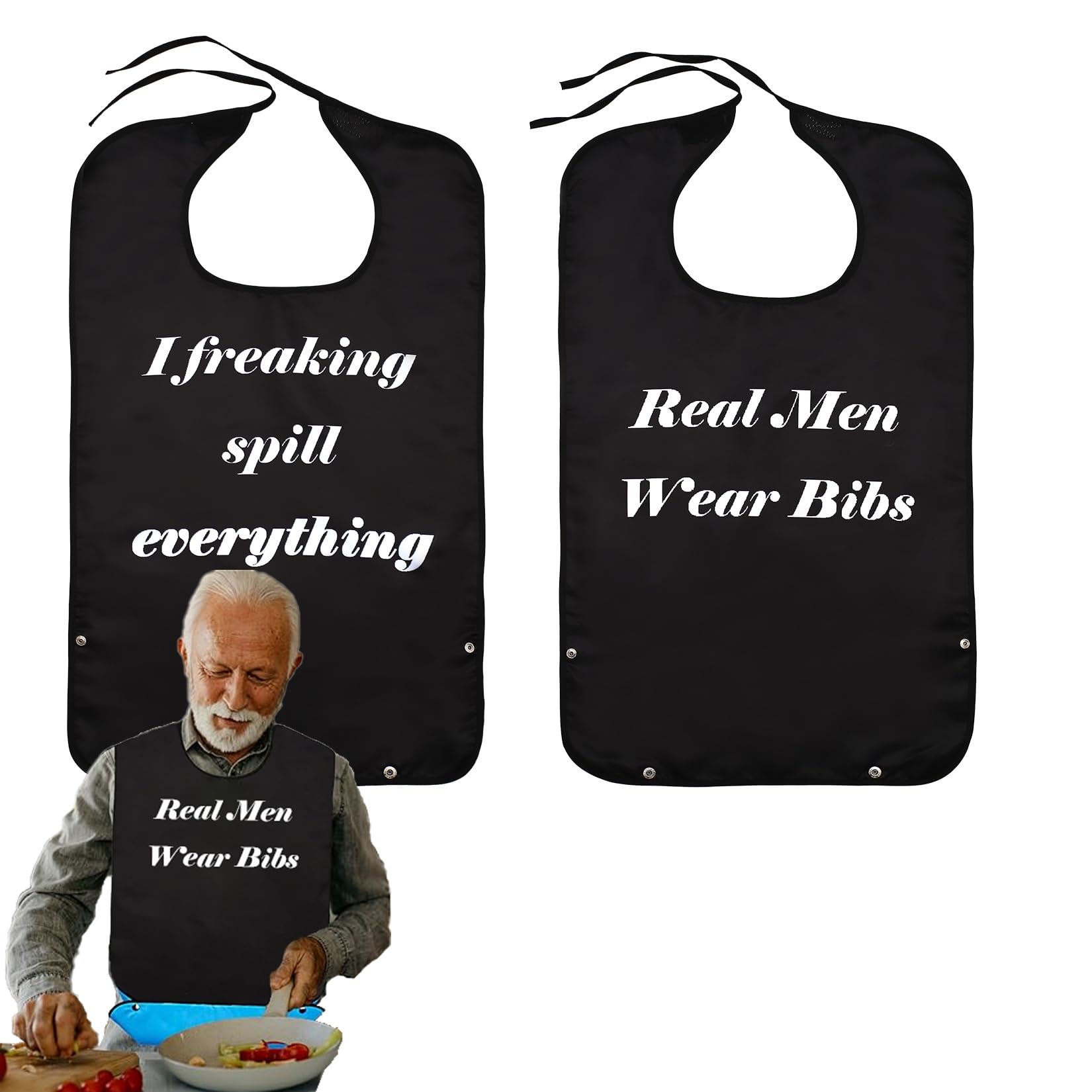 2 Pack Washable & Reusable Adult Bibs for Men & Elderly - Durable Eating Bibs for Dining, Mealtime & Daily Use - Perfect for Seniors, Disabled & Messy Eaters