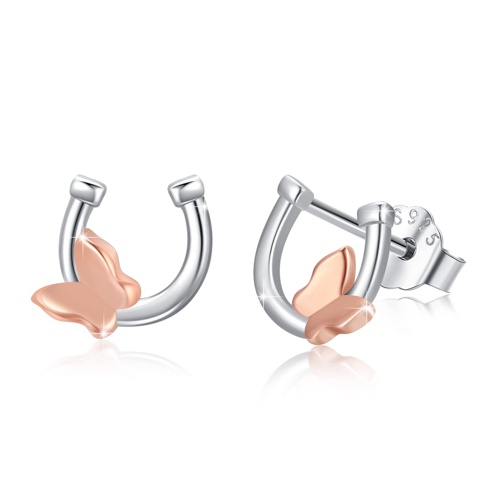 925 Sterling Silver Cute Animal Stud Earrings for Women & Teens - Shark, Horseshoe, Butterfly, Hedgehog, Hummingbird, Owl & Elephant Designs | Hypoallergenic Jewelry Gifts for Animal Lovers | Perfect for Casual Wear, Parties & Special Occasions