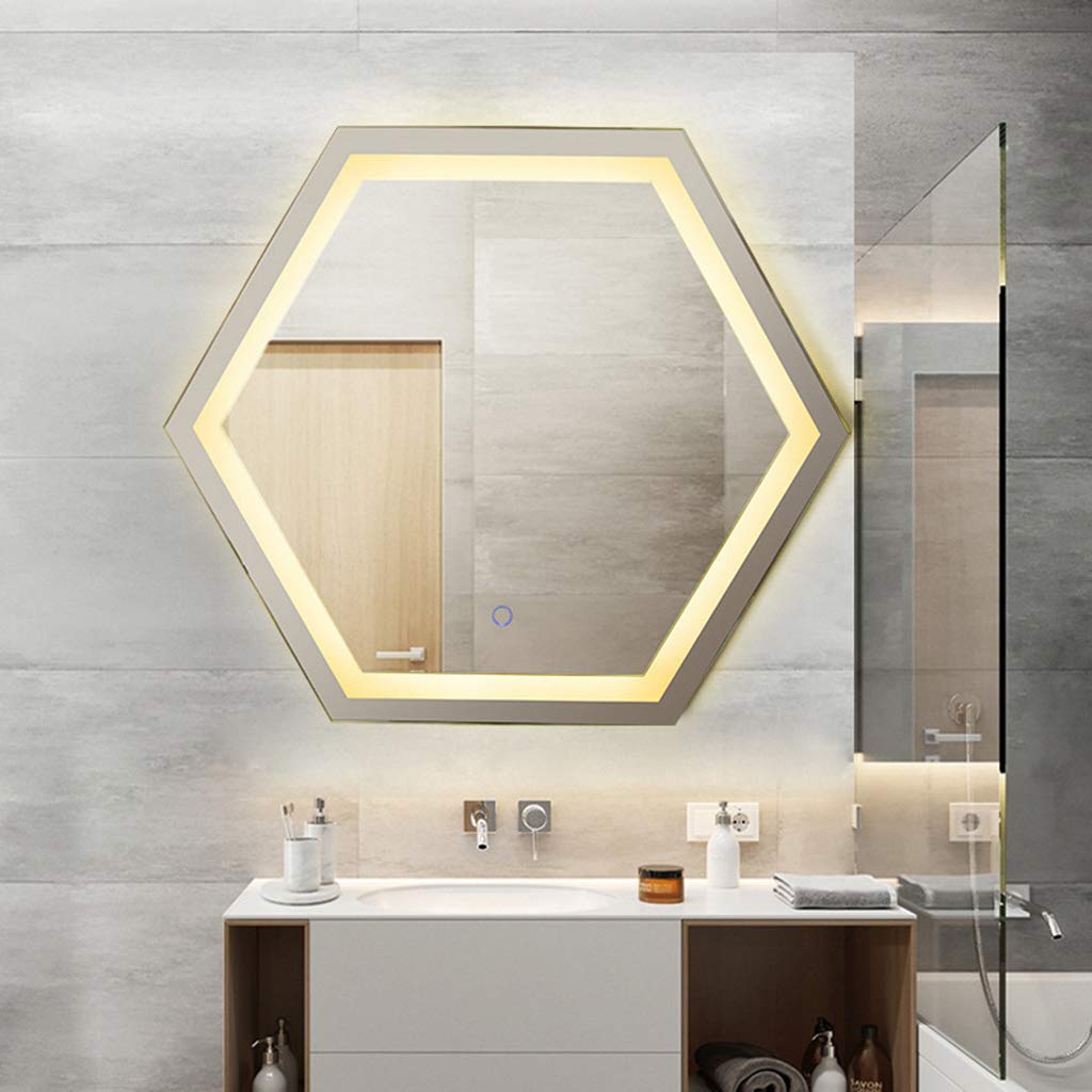 Hexagon LED Bathroom Mirror with Defogger - 26 Inch Smart Touch Vanity Mirror for Modern Bathroom Decor | DIY Wall Mirror with Anti-Fog Technology | Perfect for Makeup, Shaving & Home Decoration