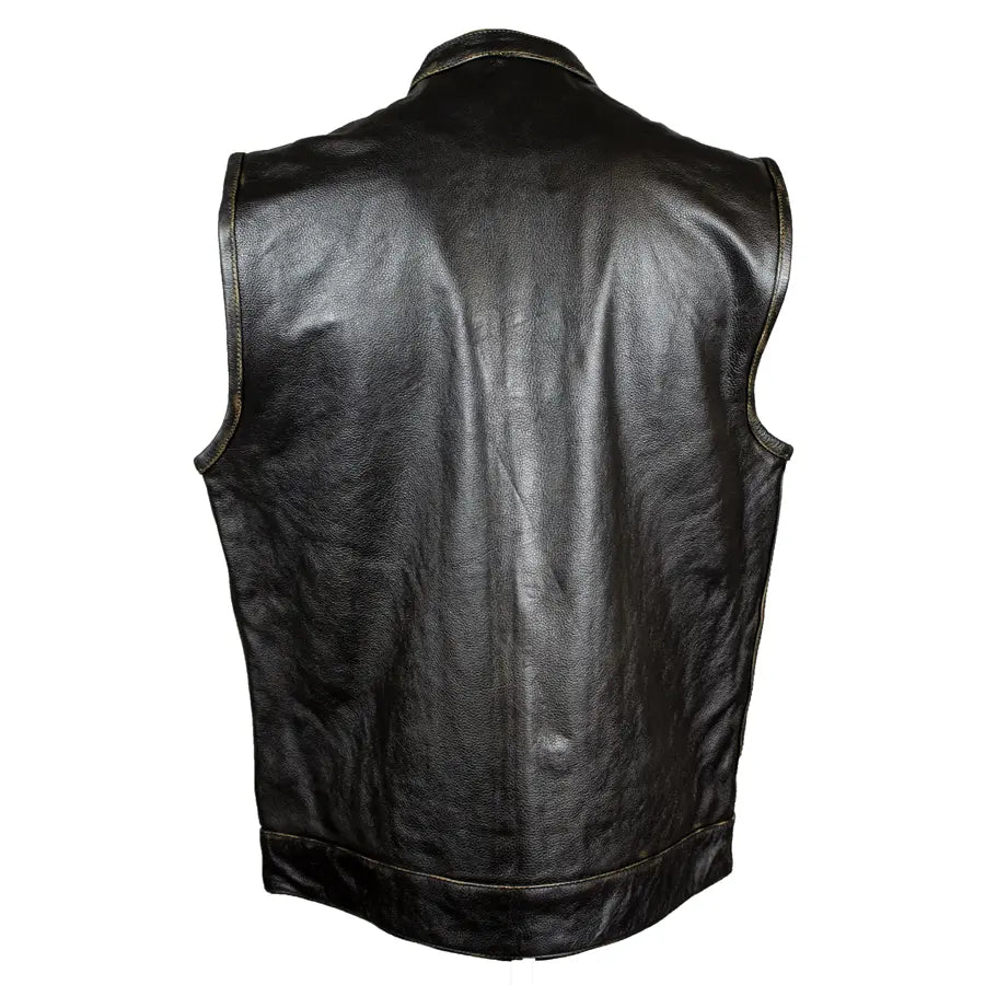 Open Road Men's Distressed Leather Club Vest - Vintage Biker Jacket for Motorcycle Riding & Casual Outfits