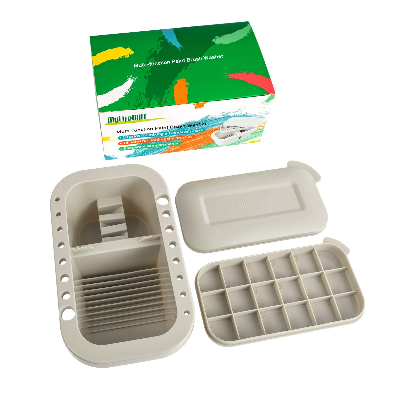 MyLifeUNIT Paint Brush Cleaner & Holder Organizer with Palette - Perfect for Acrylic, Watercolor & Water-Based Paints (Grey) | Ideal for Artists, Hobbyists & DIY Painting Projects at Home or Studio