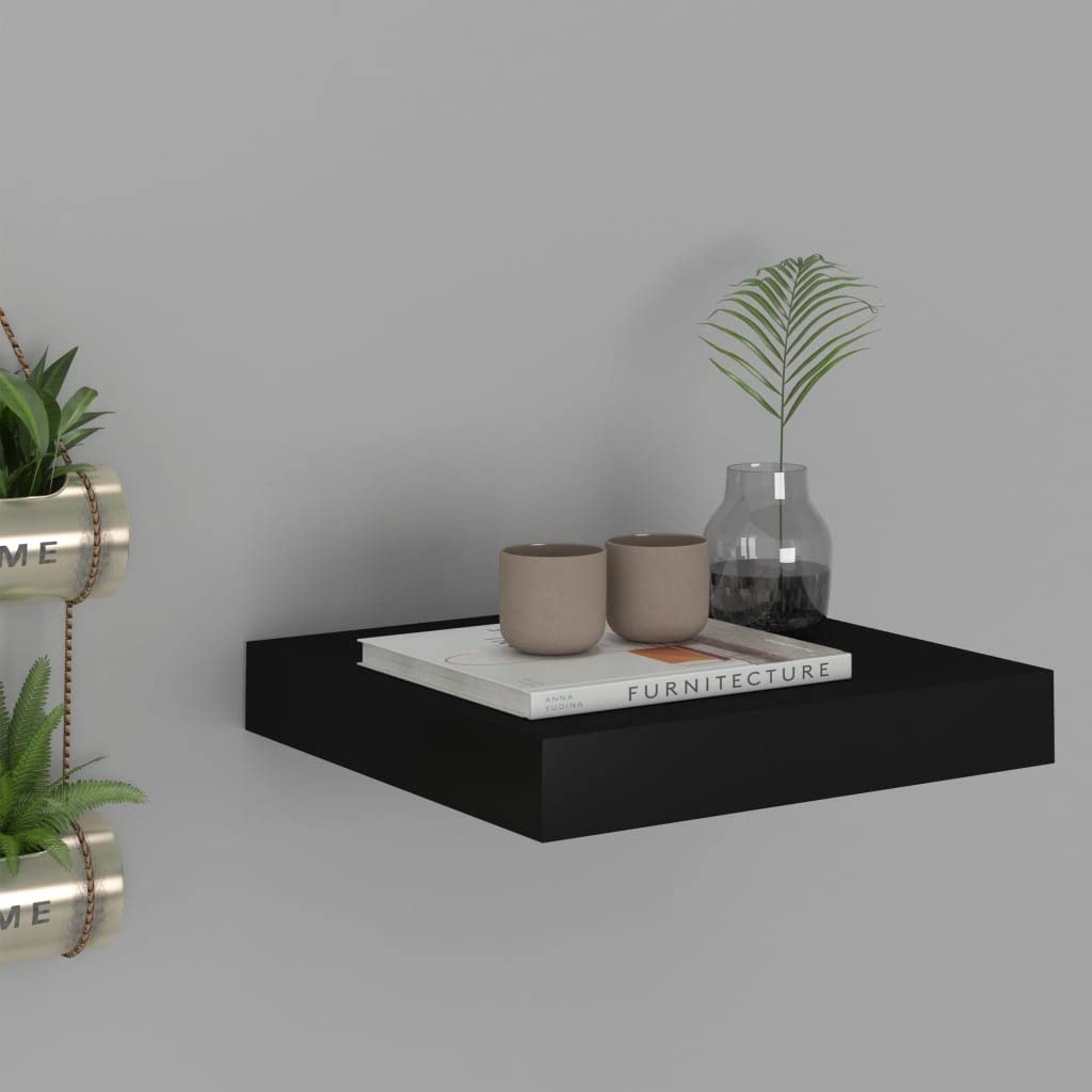 Modern Floating Wall Shelf Set - Black MDF Wall Mounted Display & Storage Shelves (9.1