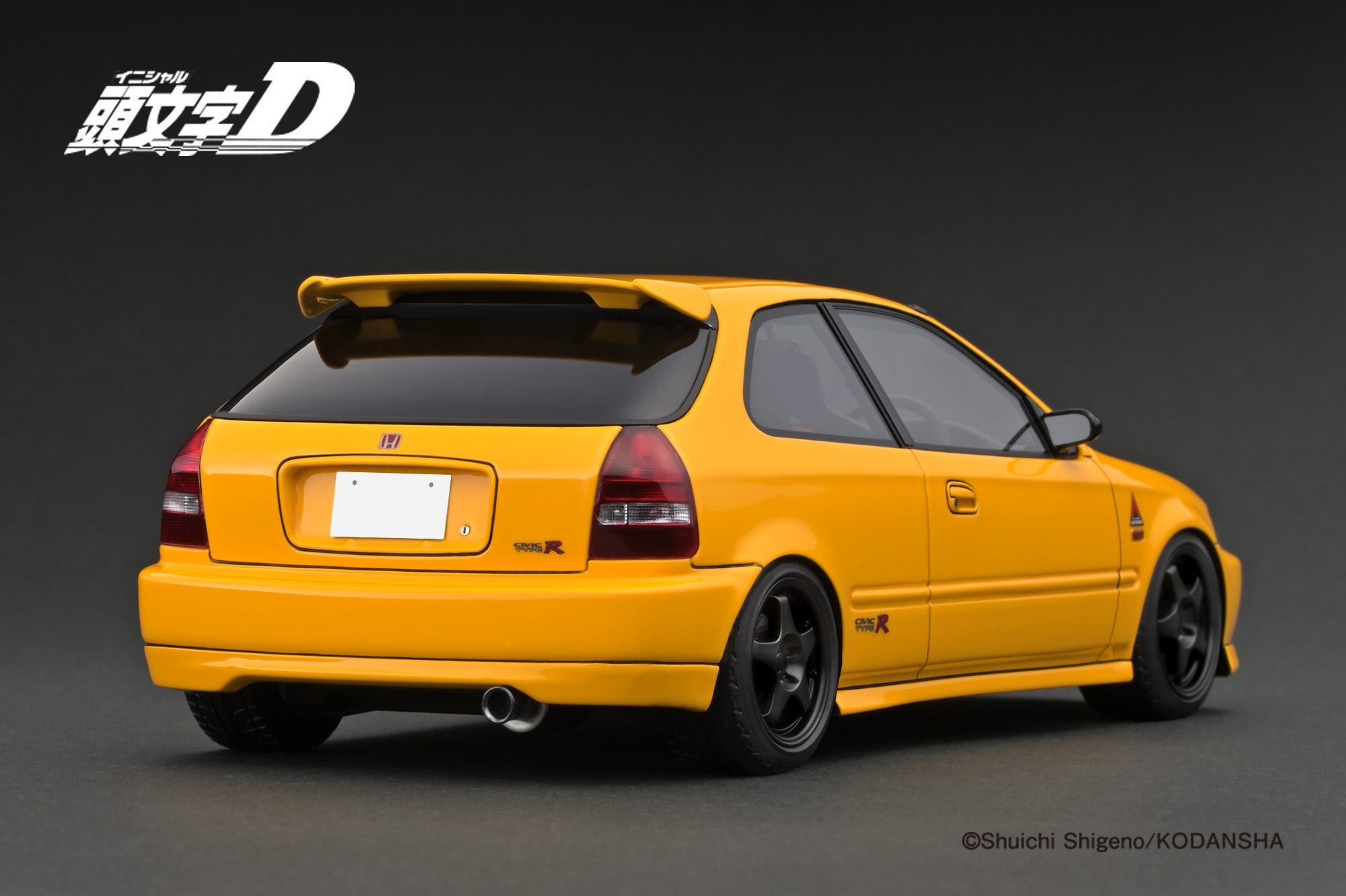 1:18 Scale Honda Civic EK9 Type R Yellow Initial D Model Car with Carbon Fiber Hood - Perfect for Collectors, Anime Fans, and Car Enthusiasts