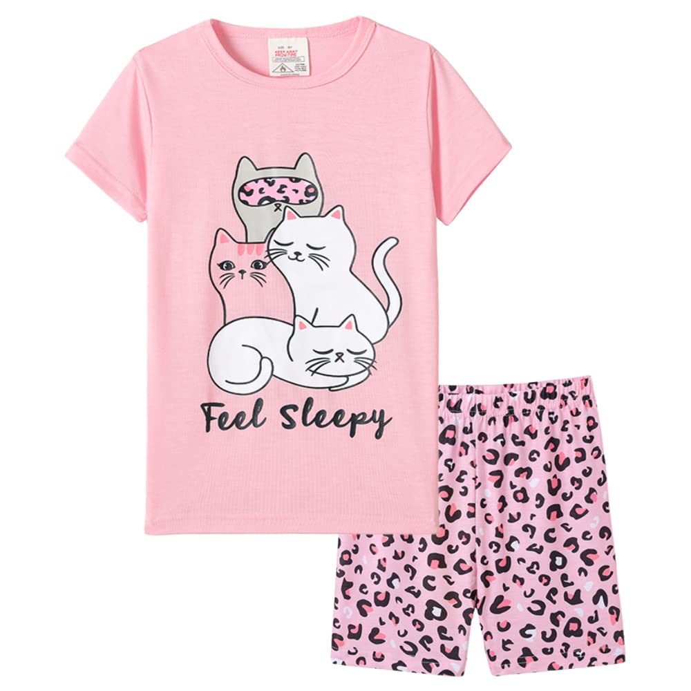 MyFav Big Girls Summer Pajama Set - Heart Print Cute Sleepwear Shorts for Women & Teens - Perfect for Sleepovers, Vacation & Cozy Nights