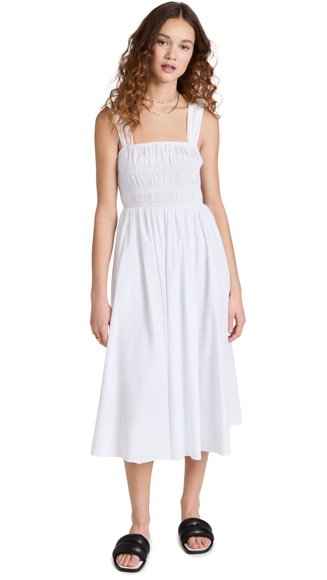 STAUD Women's Ida Dress - Elegant Floral Midi Dress with Puff Sleeves & Square Neckline | Perfect for Weddings, Parties & Summer Outings
