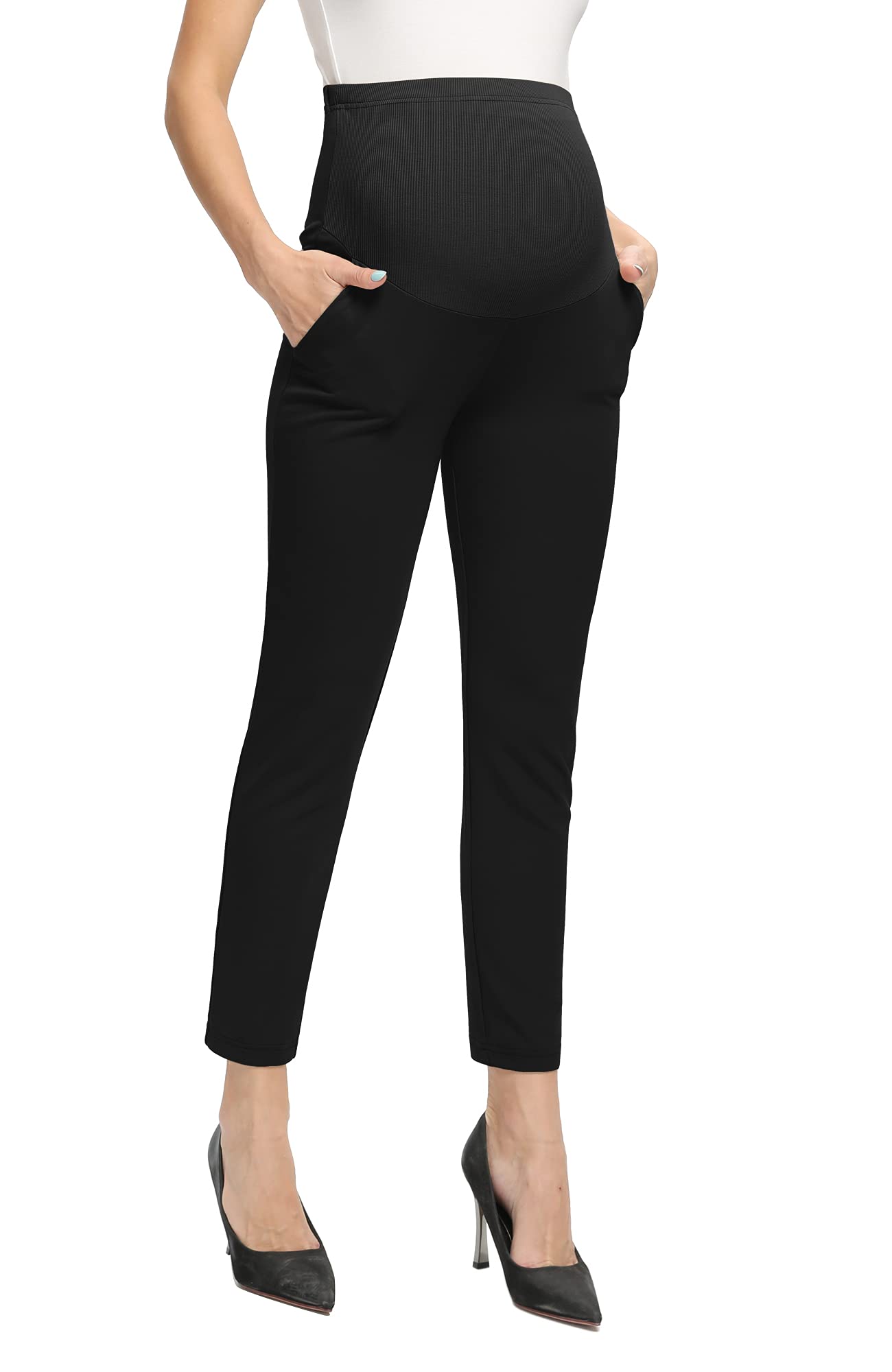 POSHGLAM Women's Maternity Pants - Stretchy Pull-On Work & Casual Slim Ankle Pants for Pregnancy Comfort | Perfect for Office, Travel & Everyday Wear