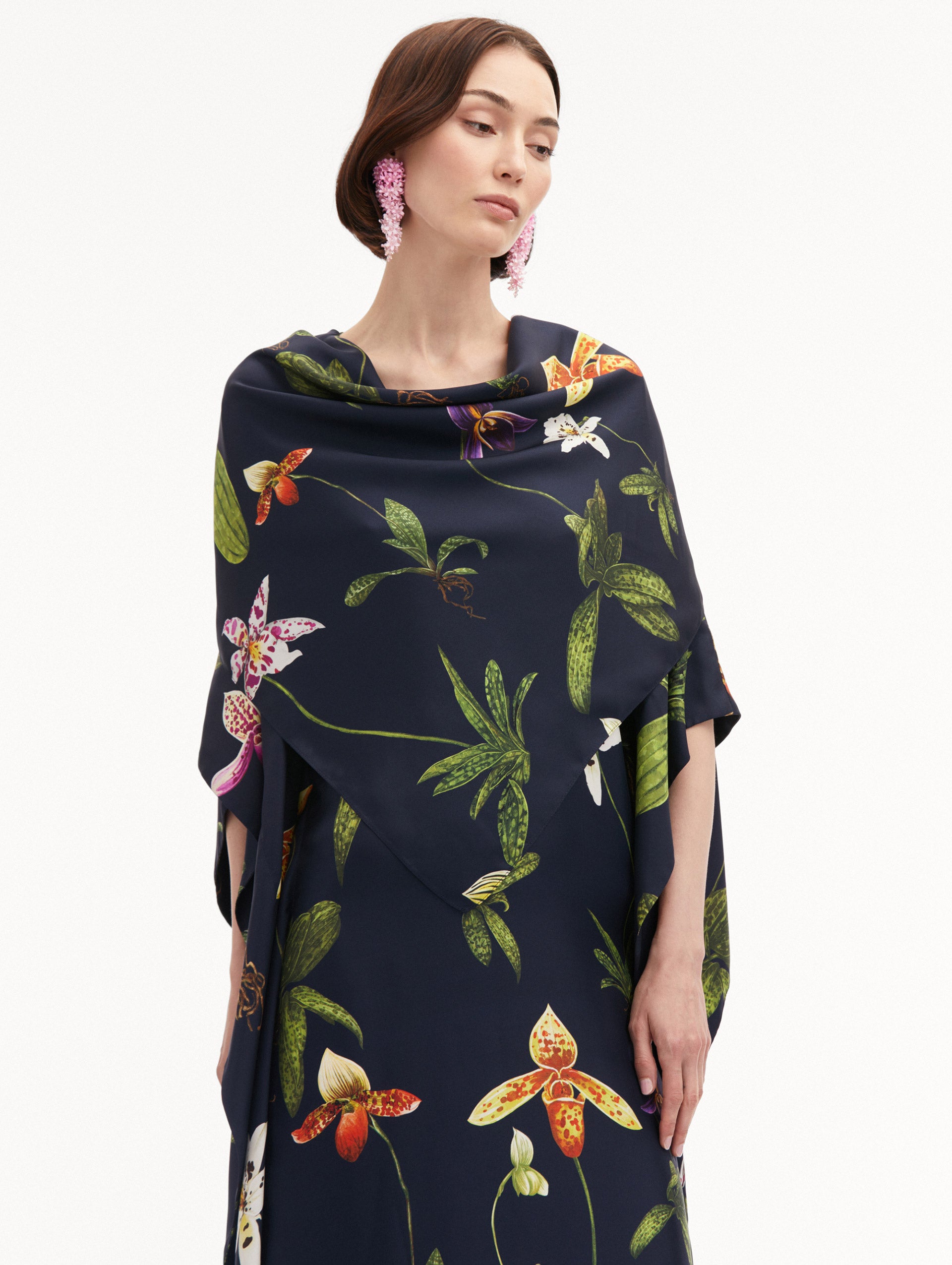 Elegant Orchid Silk Twill Caftan Dress for Women - Boho Chic Loungewear & Beach Cover Up - Perfect for Vacation, Bridal Shower, and Summer Evenings