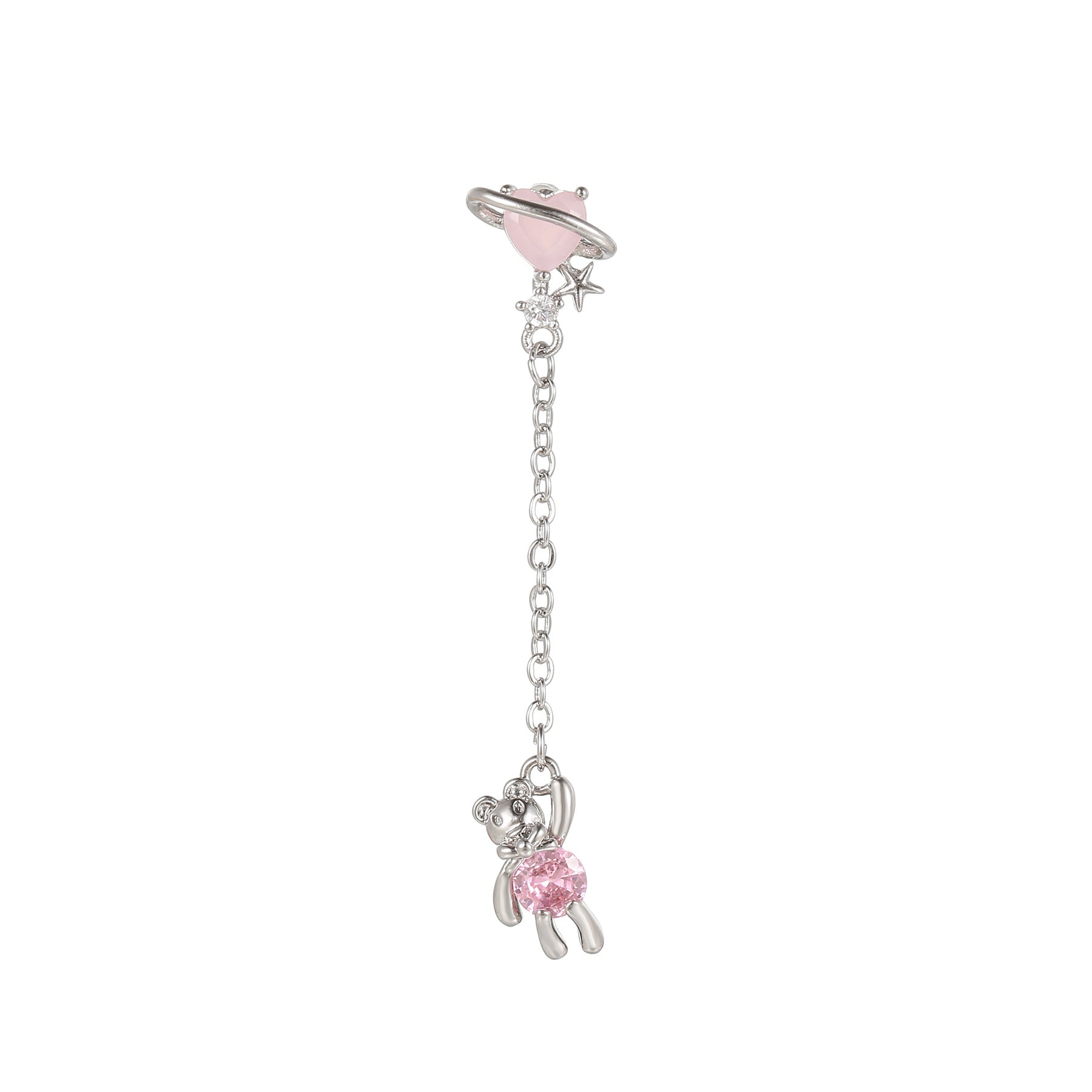20G Teddy Bear Heart Dangle Chain Conch Earring - Surgical Steel Cartilage Piercing Jewelry for Women | Perfect for Everyday Wear, Parties & Gifts