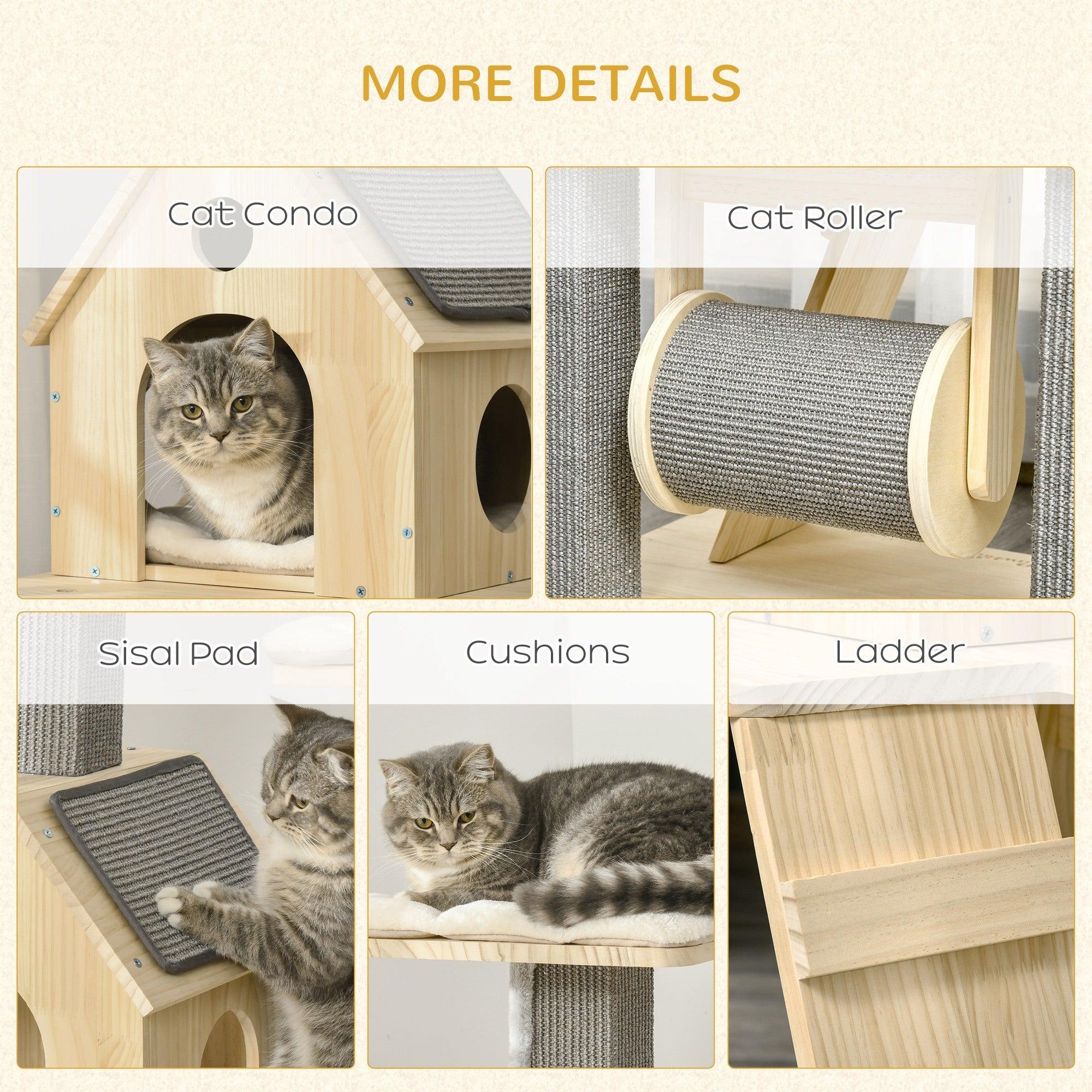 Premium Cat Tree for Indoor Cats - Modern Cat Tower with Scratching Posts, Cozy Perches, Spinning Toys & Ladder - Durable Cat Condo for Climbing, Scratching & Play - Perfect for Small Spaces, Apartments & Multi-Cat Homes
