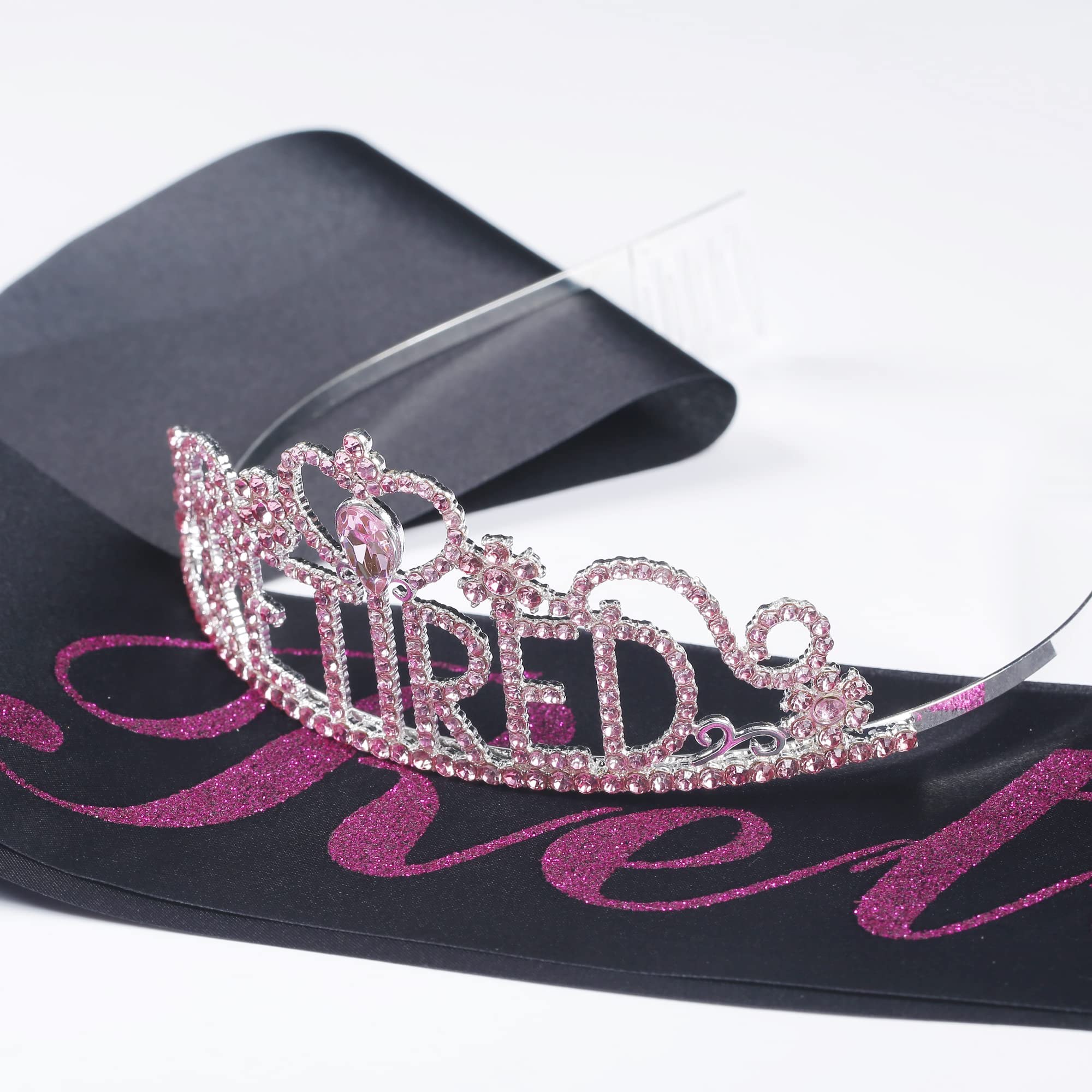 Retirement Sash & Tiara Set - Elegant Black & Magenta Retirement Party Decor for Women | Perfect Retirement Gift for Her | Happy Retirement Celebration Supplies | Great for Retirement Parties, Office Farewells & Milestone Celebrations