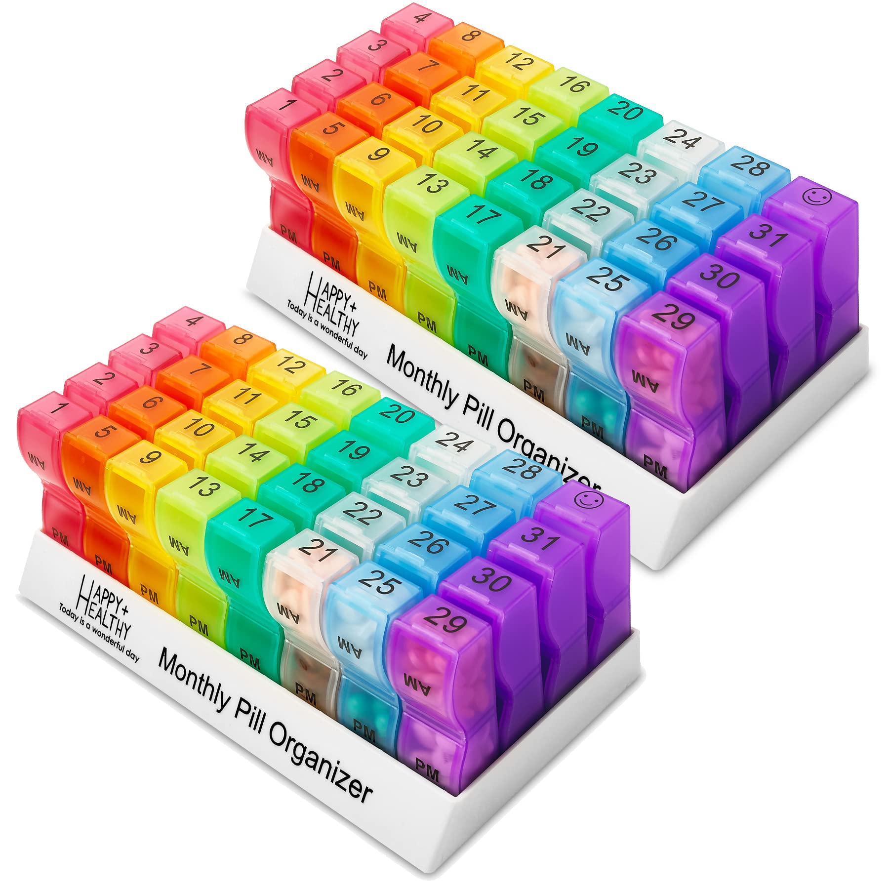 2 Pack Monthly Pill Organizer - 31 Day AM/PM Daily Pill Box with 32 Compartments for Vitamins & Medications | Perfect for Travel, Elderly Care & Daily Medicine Management