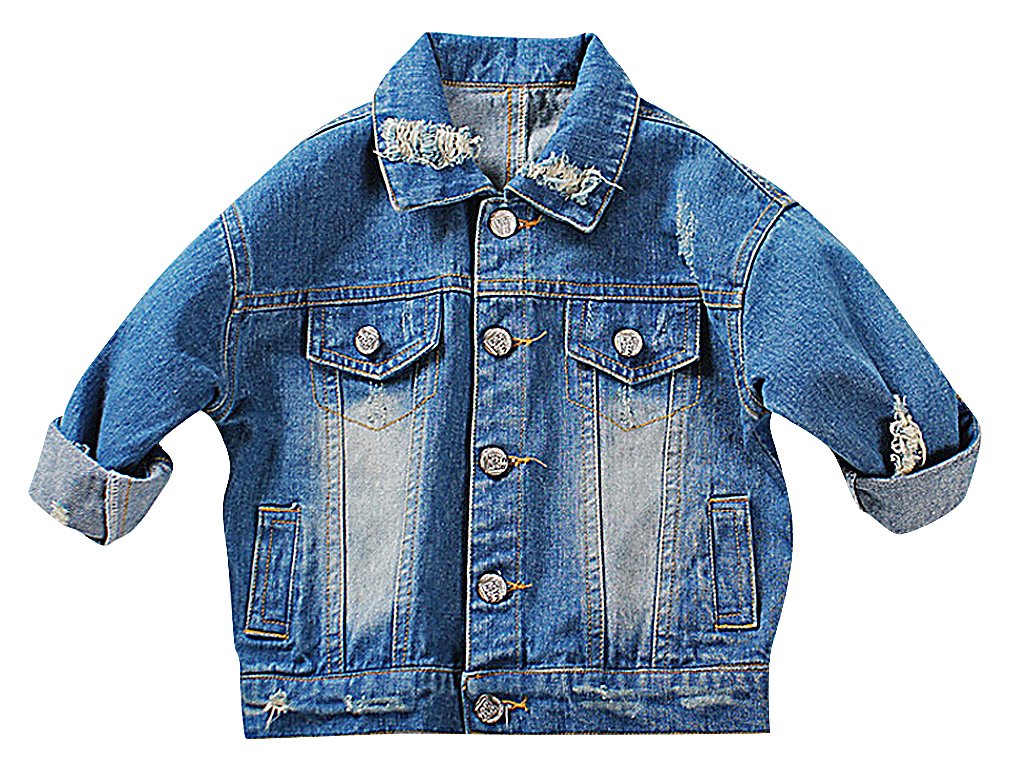 BPrincess Kids Wash & Tear Detail Button Up Turndown Collar Classic Denim Jacket for Girls - Stylish & Comfortable Casual Wear for School, Playdates & Outdoor Activities