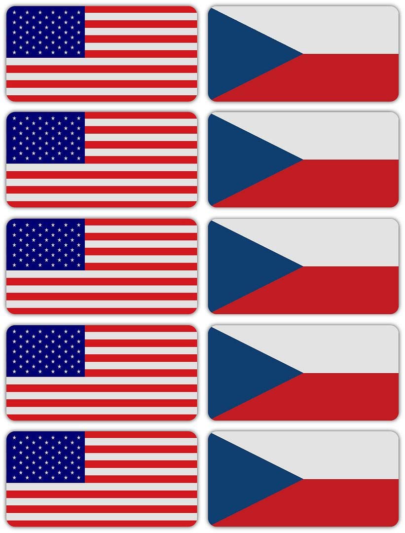 (x10) 3M Reflective Czechia and US Flag Stickers - High Visibility Safety Decals for Hard Hats, Laptops, Bikes & Toolboxes | Perfect for Night Safety, Work Gear Identification & Patriotic Decor