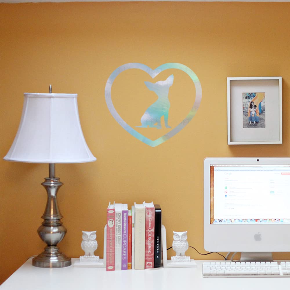 Premium Holographic Chihuahua Heart Vinyl Decals (Set of 2) - Waterproof Stickers for Laptop, Phone, Car, Helmet, Mug & Home Decor - Cute Pet Accessories for Dog Lovers