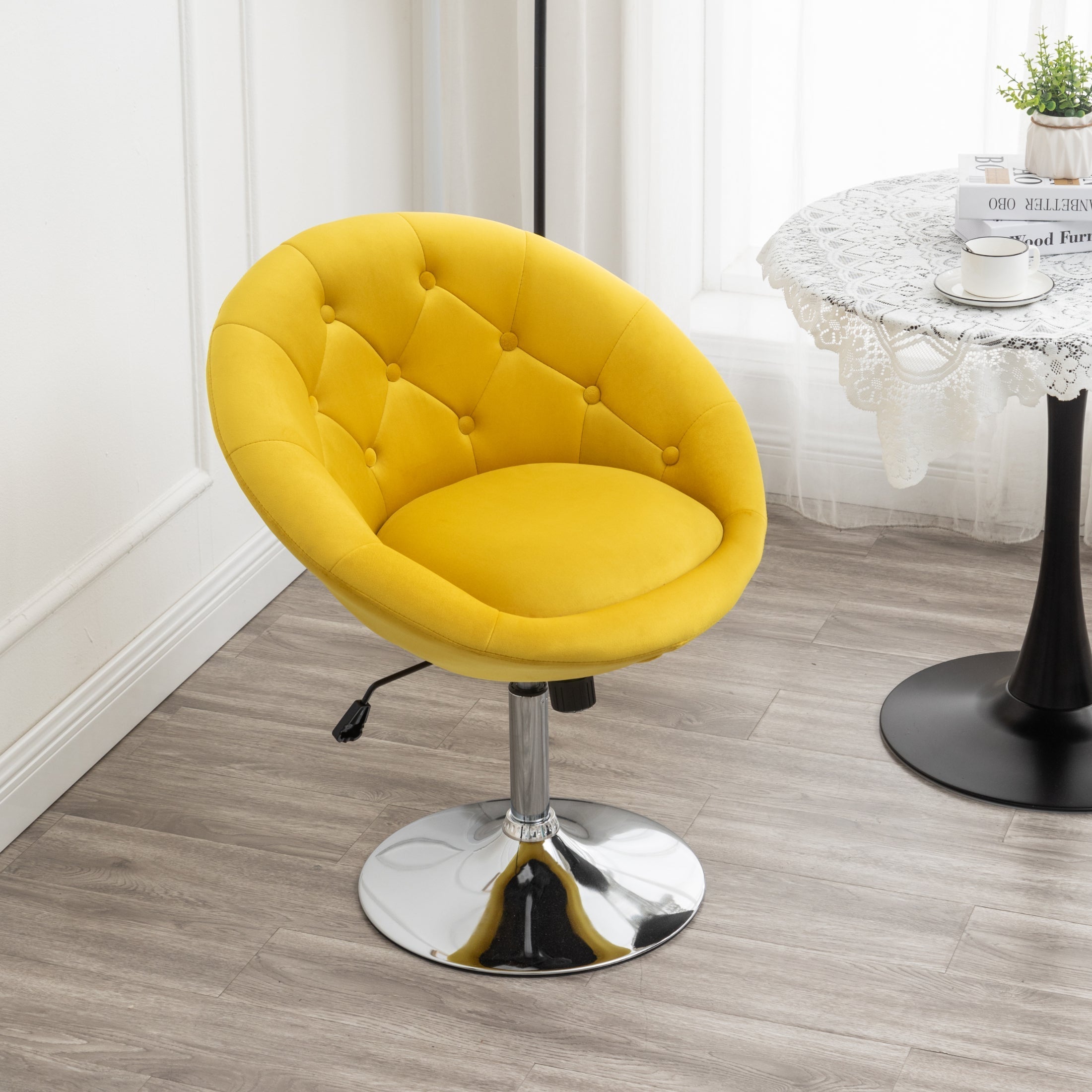 Roundhill Furniture Noas Velvet Upholstered Tufted Back Swivel Accent Chair - Modern Living Room Lounge Chair for Home Office, Bedroom & Reading Nook
