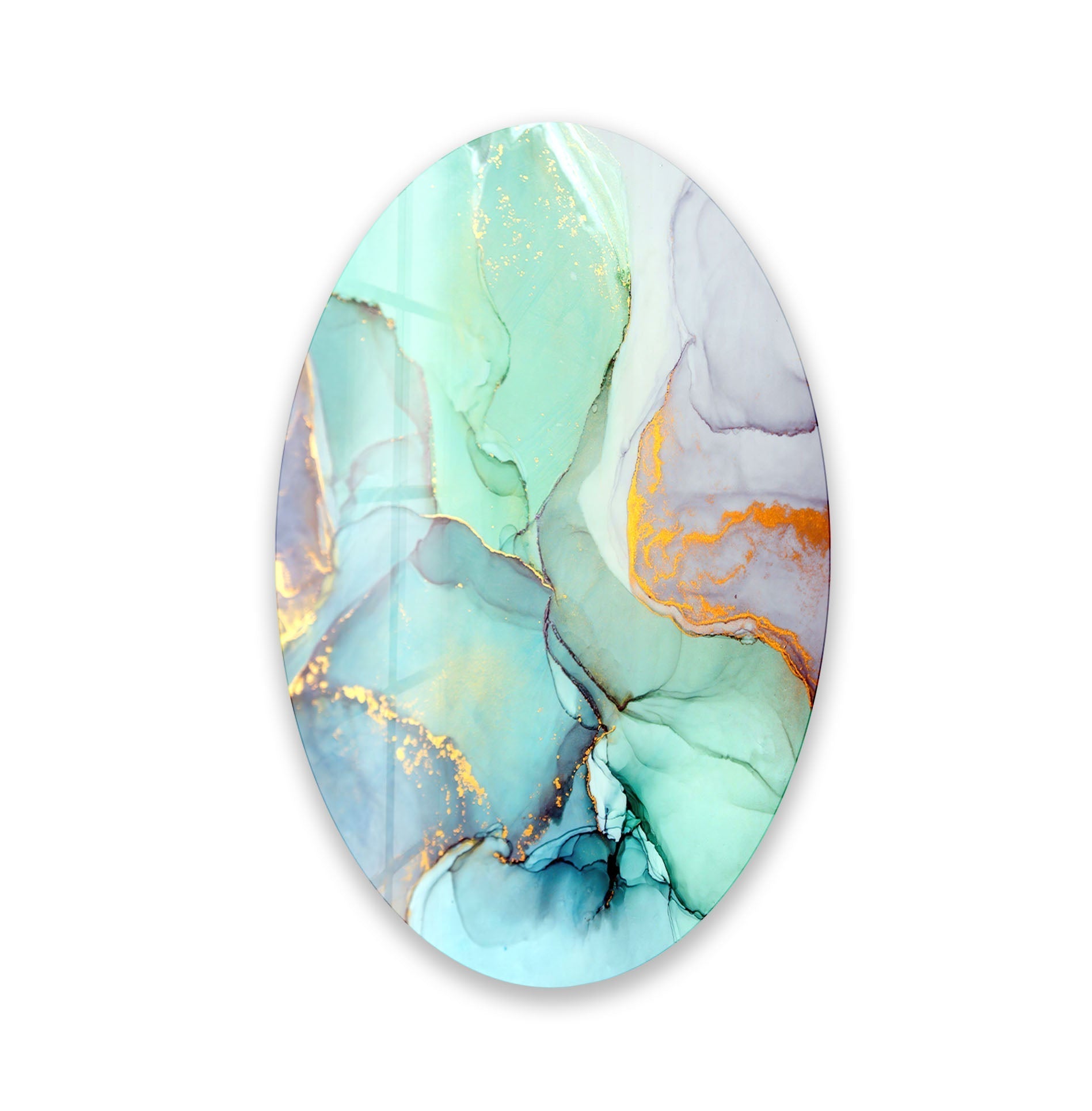 Handmade Asymmetric Oval Turquoise Marble Glass Wall Art - Modern Home Decor for Living Room, Bedroom & Office