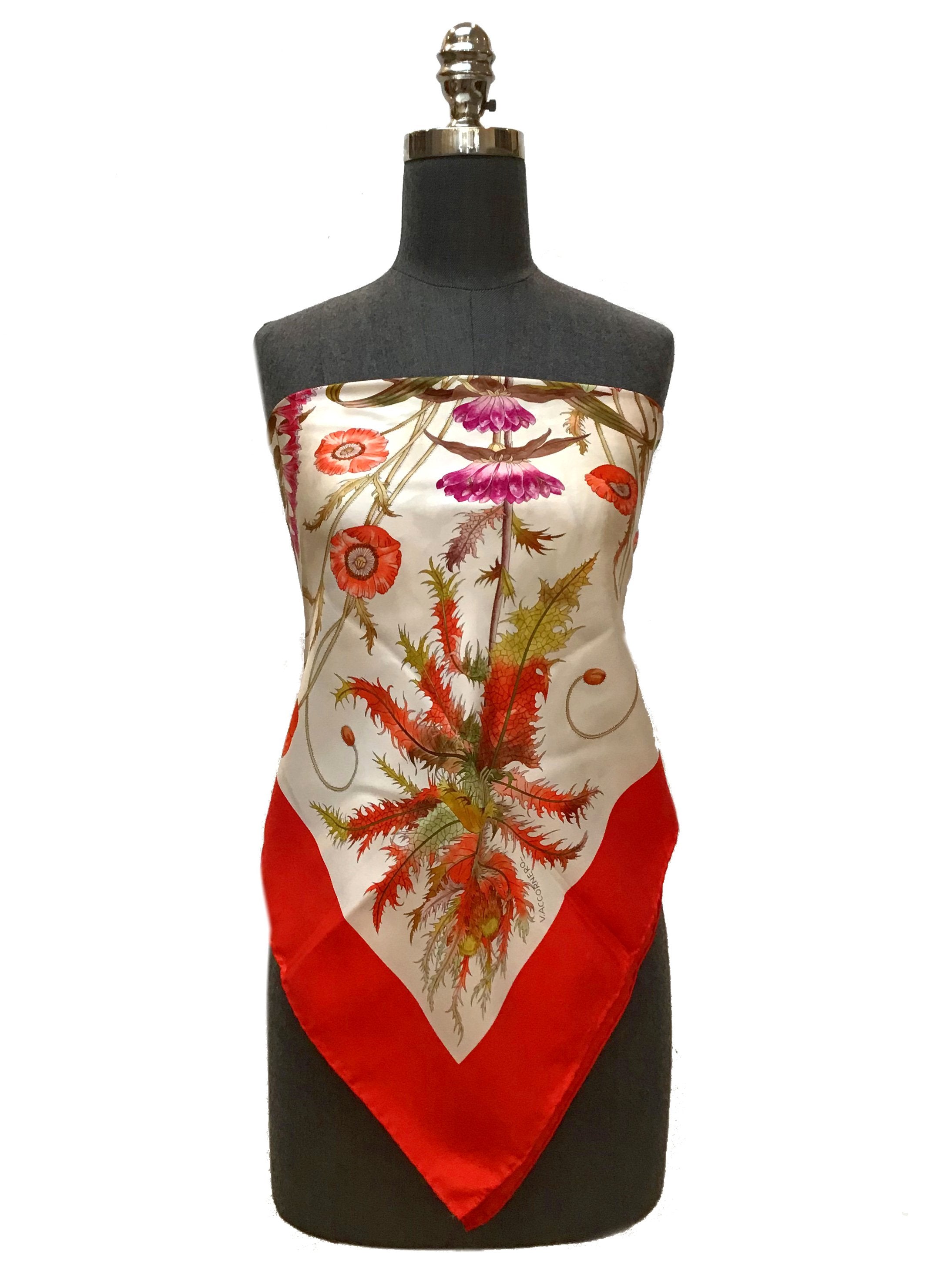 Gucci V. Accornero Floral Silk Scarf for Women - Luxury Designer Fashion Accessory for Elegant Outfits, Parties & Special Occasions