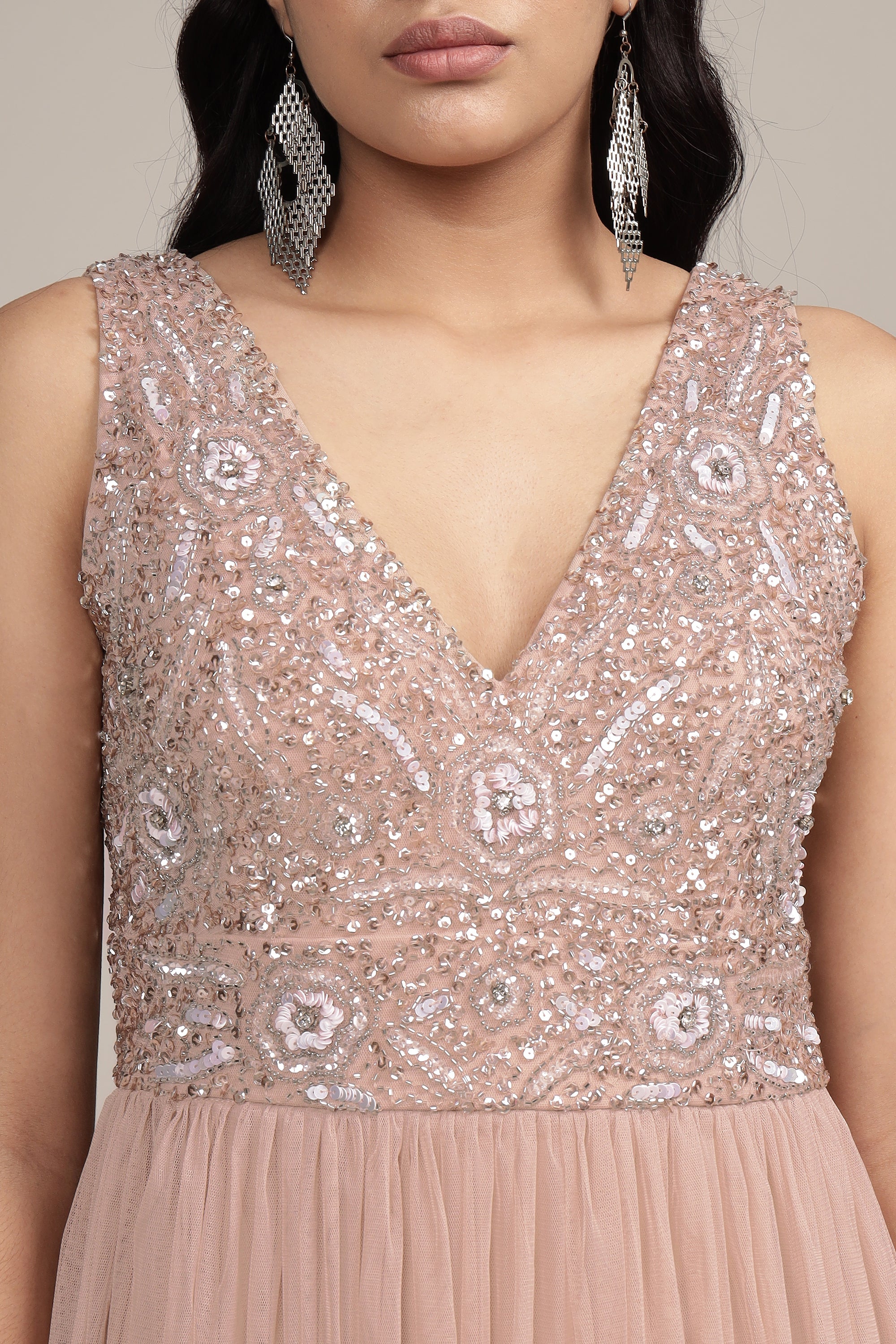 Addie Embellished Maxi Dress in Taupe - Elegant Boho Evening Gown for Weddings, Parties & Special Occasions