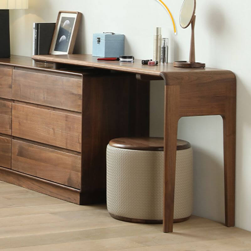 Brown Upholstered Vanity Stool with Solid Wood Frame - Backless Makeup Seat for Bedroom, Dressing Table & Vanity Area
