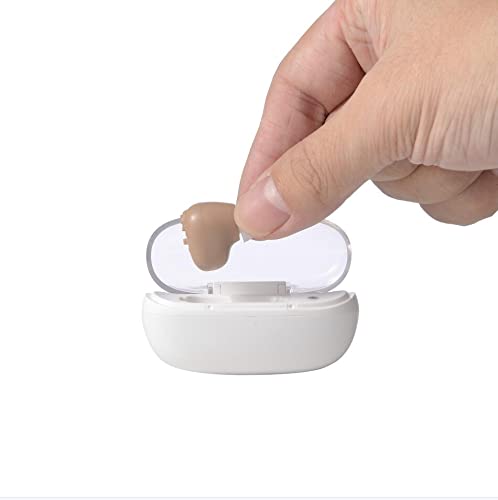Rechargeable Hearing Aid Amplifier for Seniors - ITC Sound Amplifier with 2 Interchangeable Devices for Left or Right Ear (Beige) | Perfect for TV Watching, Conversations & Outdoor Activities