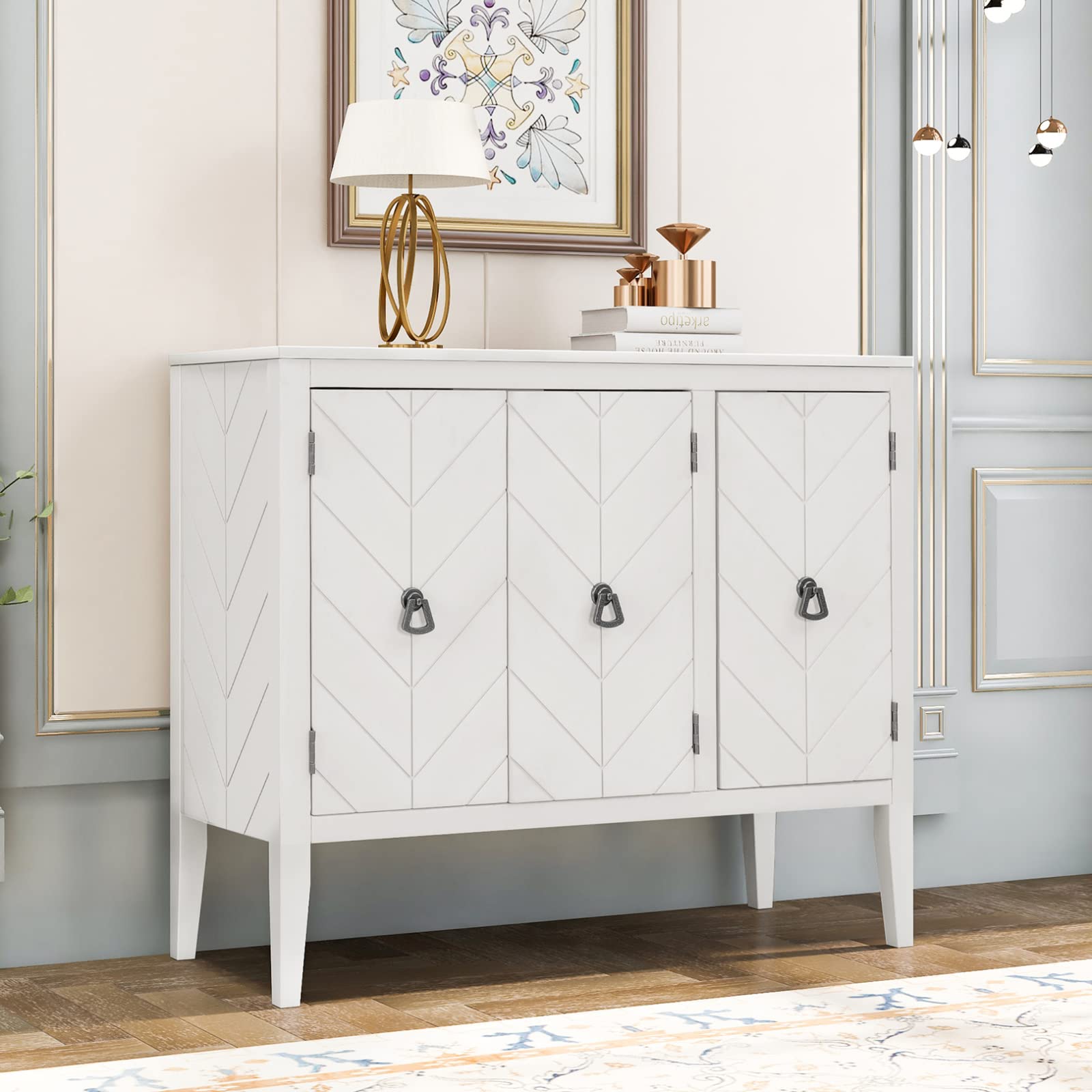 Antique White Wooden Accent Storage Cabinet with Adjustable Shelf - Stackable Sideboard Buffet Cabinet, Modern Console Table for Entryway, Living Room, Bedroom - Easy Assembly, Cream White | Perfect for Home Organization, Farmhouse Decor & Small Space Storage Solutions