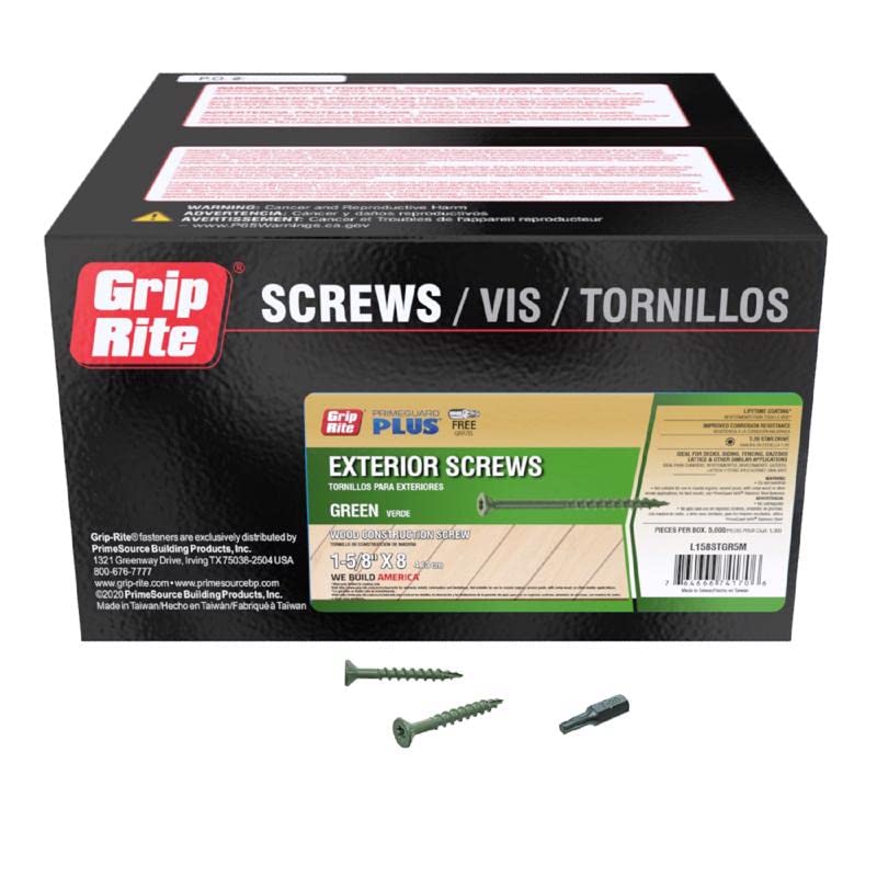 Primesource DCK Strong Structural Screws 1-5/8 Inch (5M Pack) - Heavy Duty Construction Fasteners for Decking, Framing & Woodworking Projects
