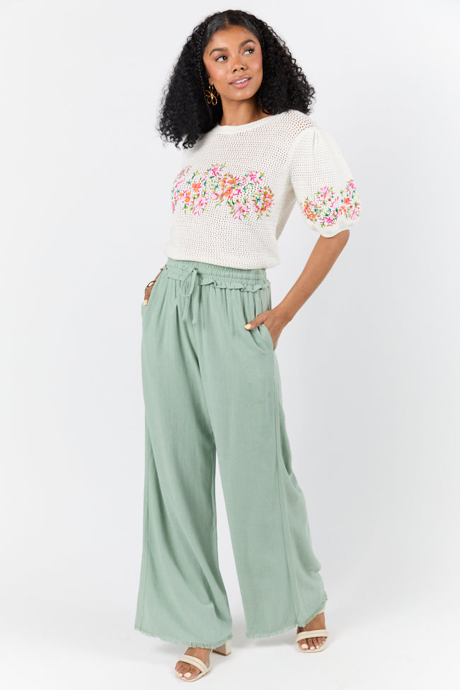 Full Sail Olive Linen Blend Pull On Pants for Women - Comfortable Elastic Waist Casual Trousers - Perfect for Summer, Travel & Lounge Wear