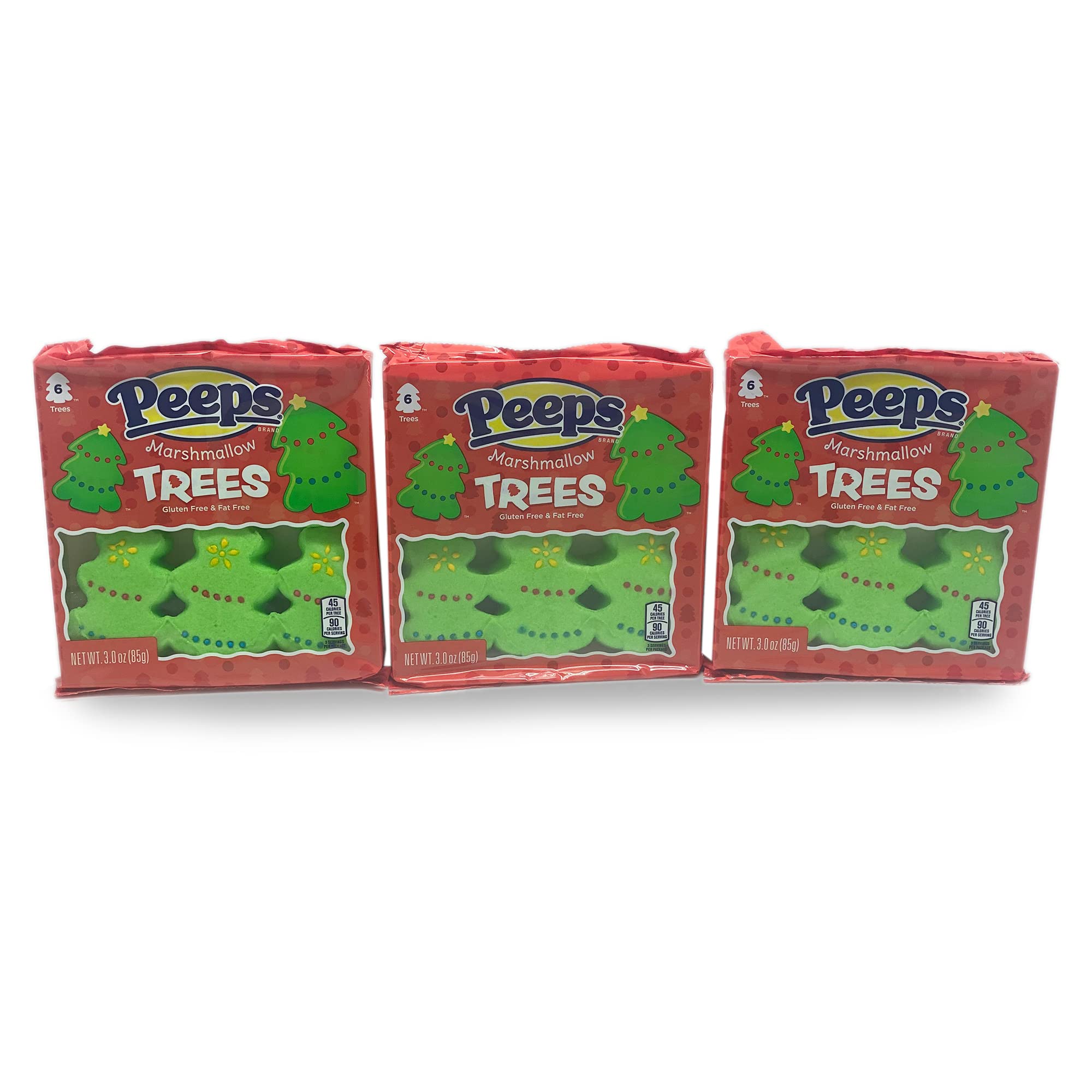 Peeps Marshmallow Trees - 3 Pack Bundle (6 Count Trays, 3oz) - Christmas Tree Shaped Marshmallows - Gluten Free & Fat Free Holiday Snacks - Perfect for Christmas Parties, Gift Baskets & Hot Cocoa Toppings