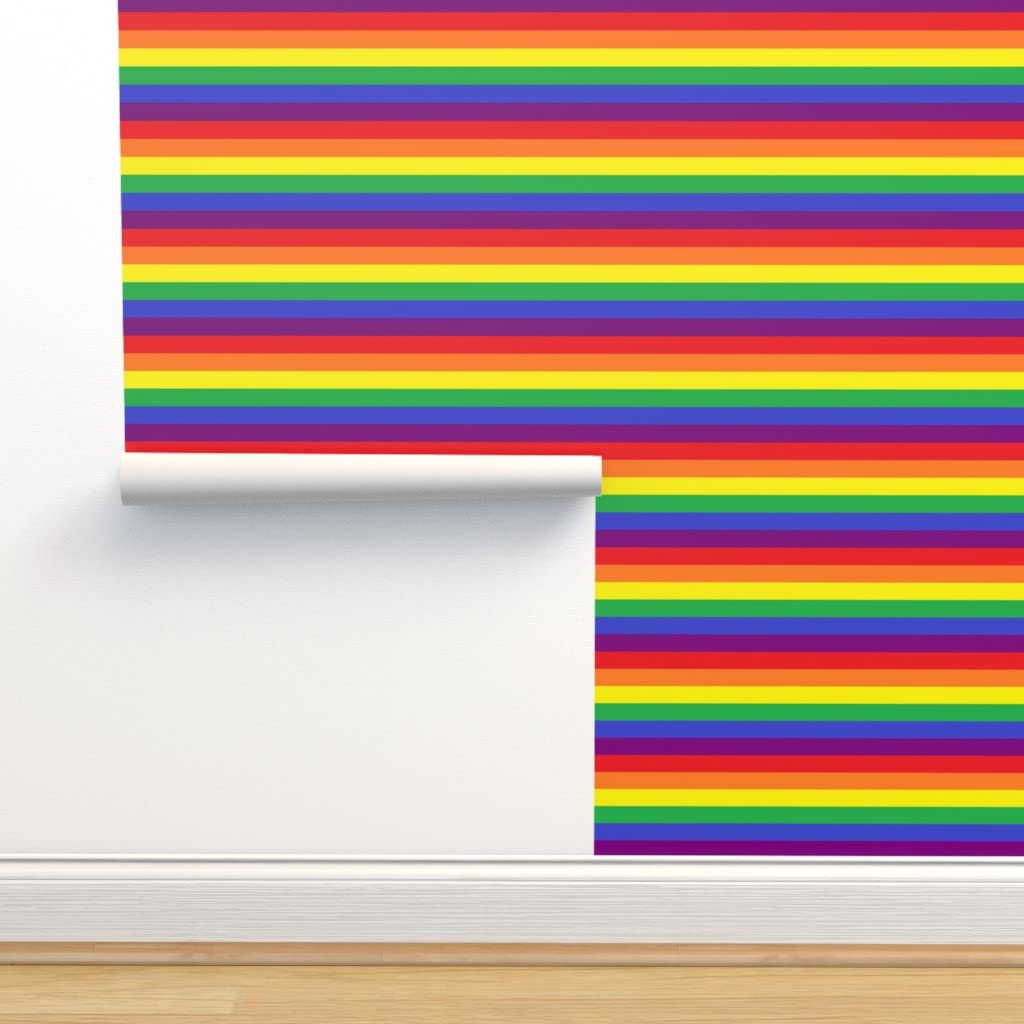 6ft x 2ft Rainbow Pride Stripes Removable Wallpaper - LGBT Gay Flag Striped Custom Pre-Pasted Peel & Stick Wallpaper by Spoonflower | Perfect for Bedroom, Nursery, Dorm Decor & Pride Month Celebrations