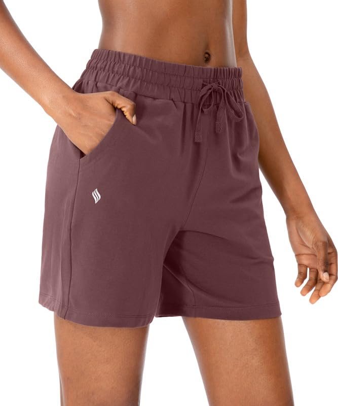 SANTINY Women's 5-Inch Cotton Lounge Shorts - Breathable Yoga & Athletic Bermuda Shorts with Pockets for Walking, Running, Gym & Casual Wear
