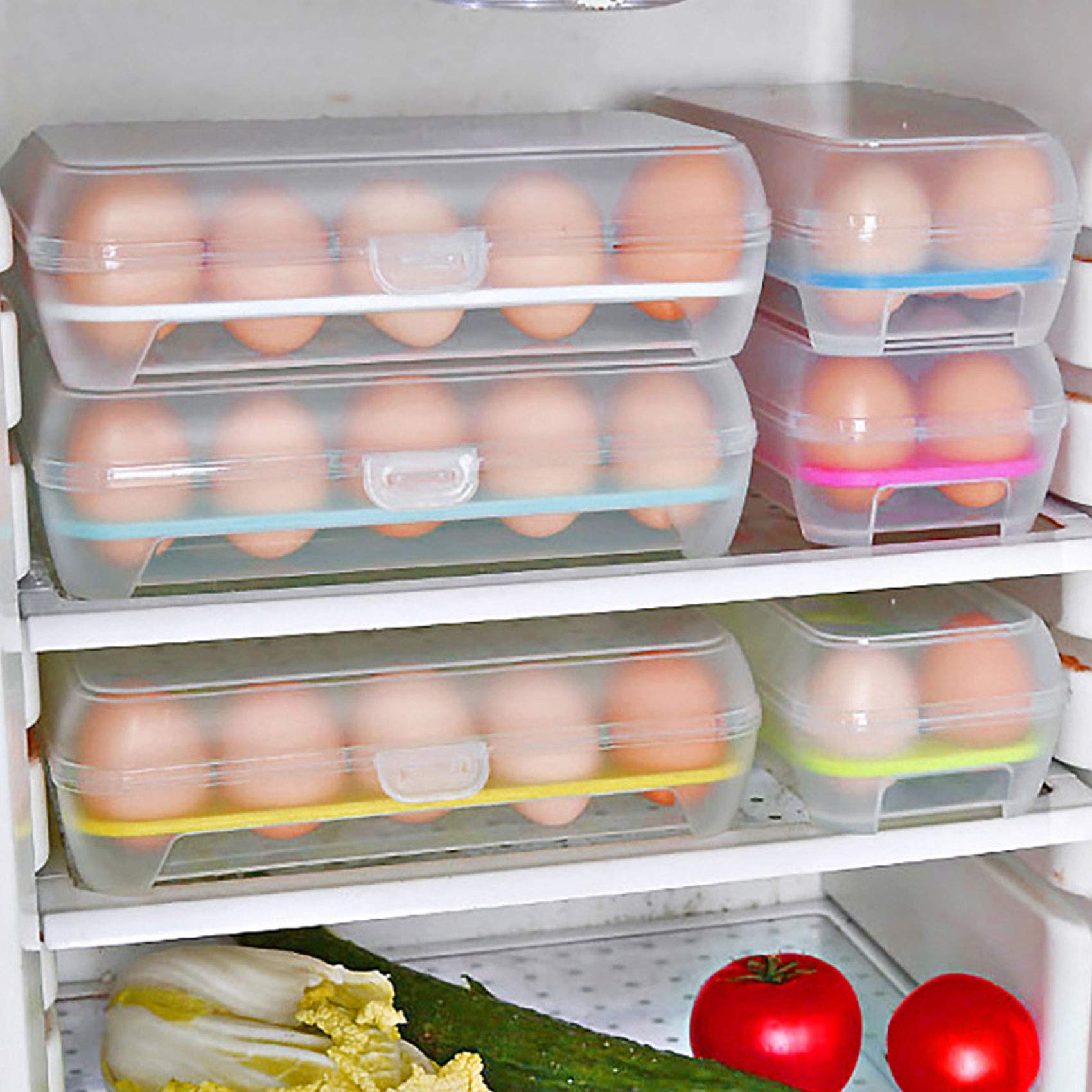 Plastic Deviled Egg Holder for Refrigerator - Stackable Egg Storage Container with Lid, Holds 15 Eggs (Blue) - Perfect for Picnics, Parties & Meal Prep