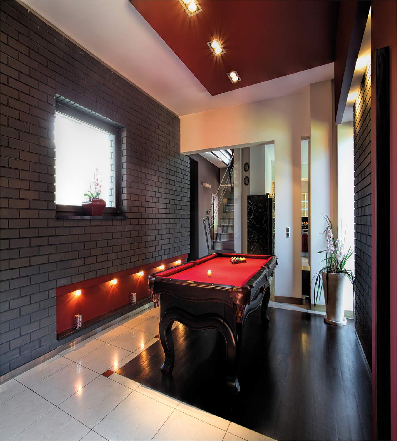 Ambesonne Modern Duvet Cover Set - Snooker Table & Pool Game Print 3-Piece Bedding Set with 2 Pillow Shams, California King Size, Red Brown White - Perfect for Game Rooms, Man Caves & Leisure Themed Bedrooms